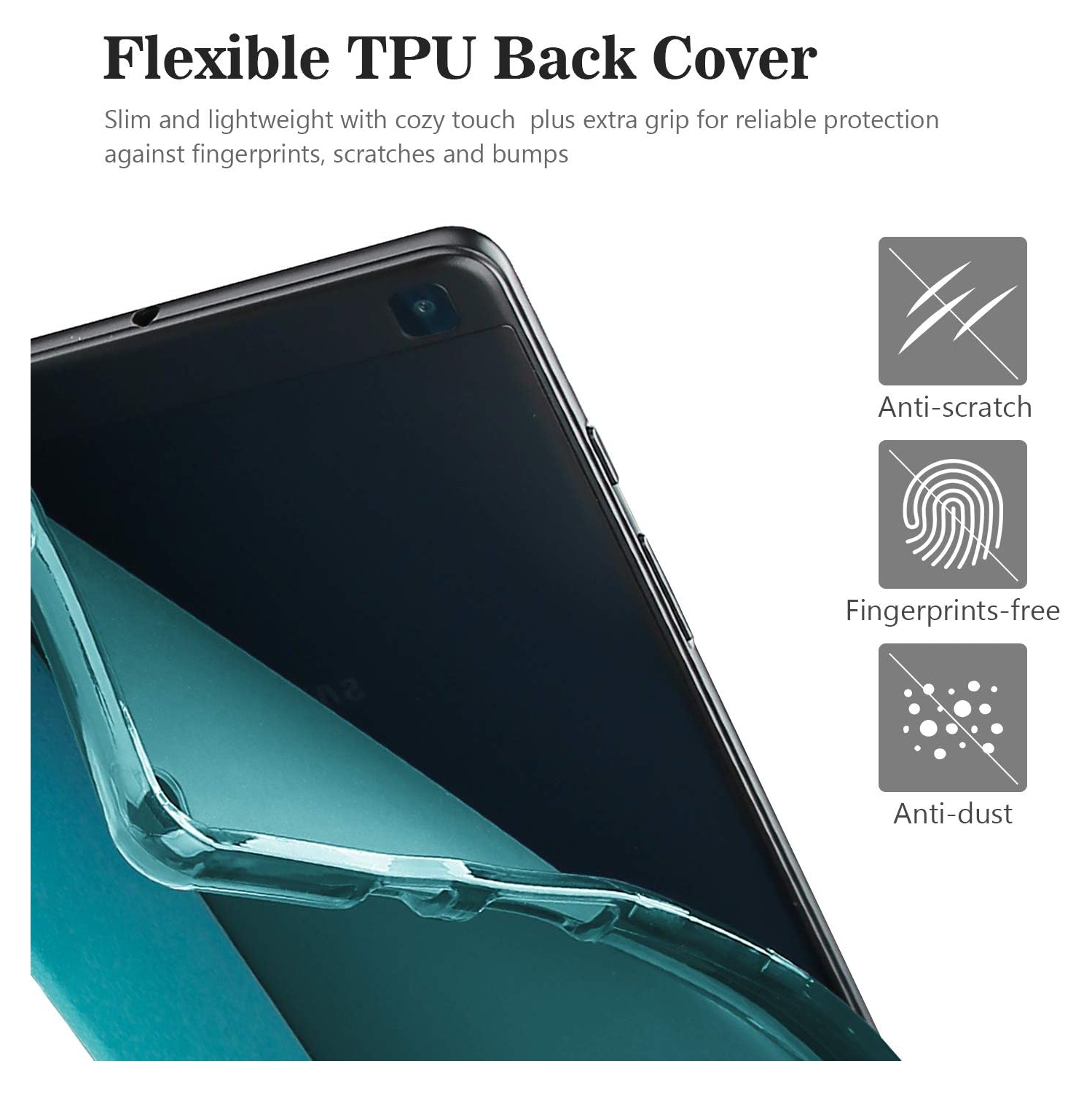 Étui mince pour Galaxy Tab A 8,0 2019 T290 T295, étui folio souple à trois volets avec support en polyuréthane thermoplastique translucide