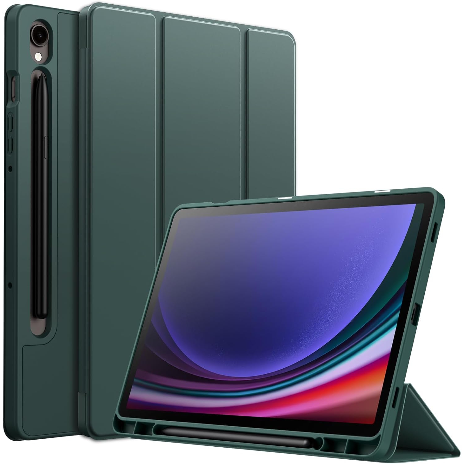 Case for Samsung Galaxy Tab S9 11 Inch with S Pen Holder, Soft TPU Tri-Fold Stand Protective Tablet Cover,