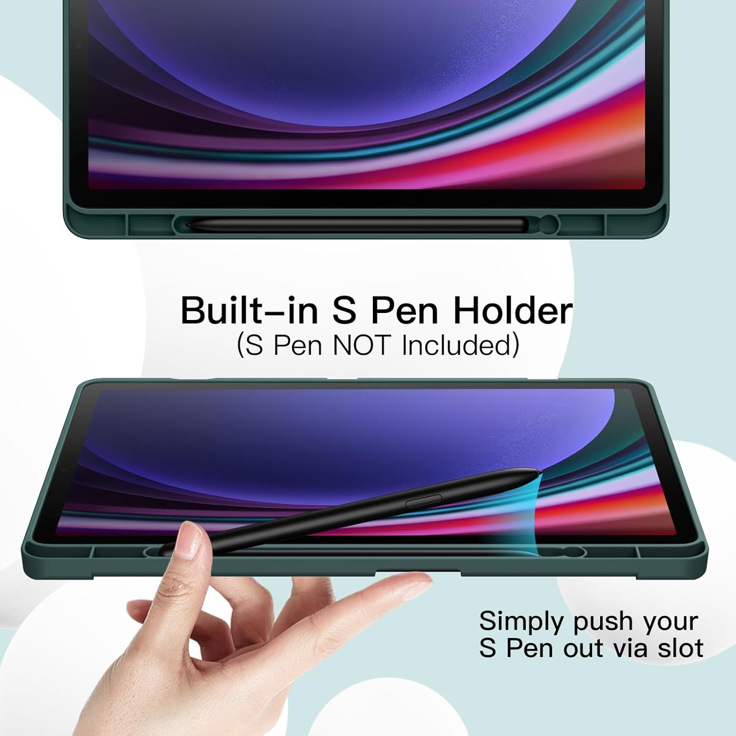 Case for Samsung Galaxy Tab S9 11 Inch with S Pen Holder, Soft TPU Tri-Fold Stand Protective Tablet Cover,