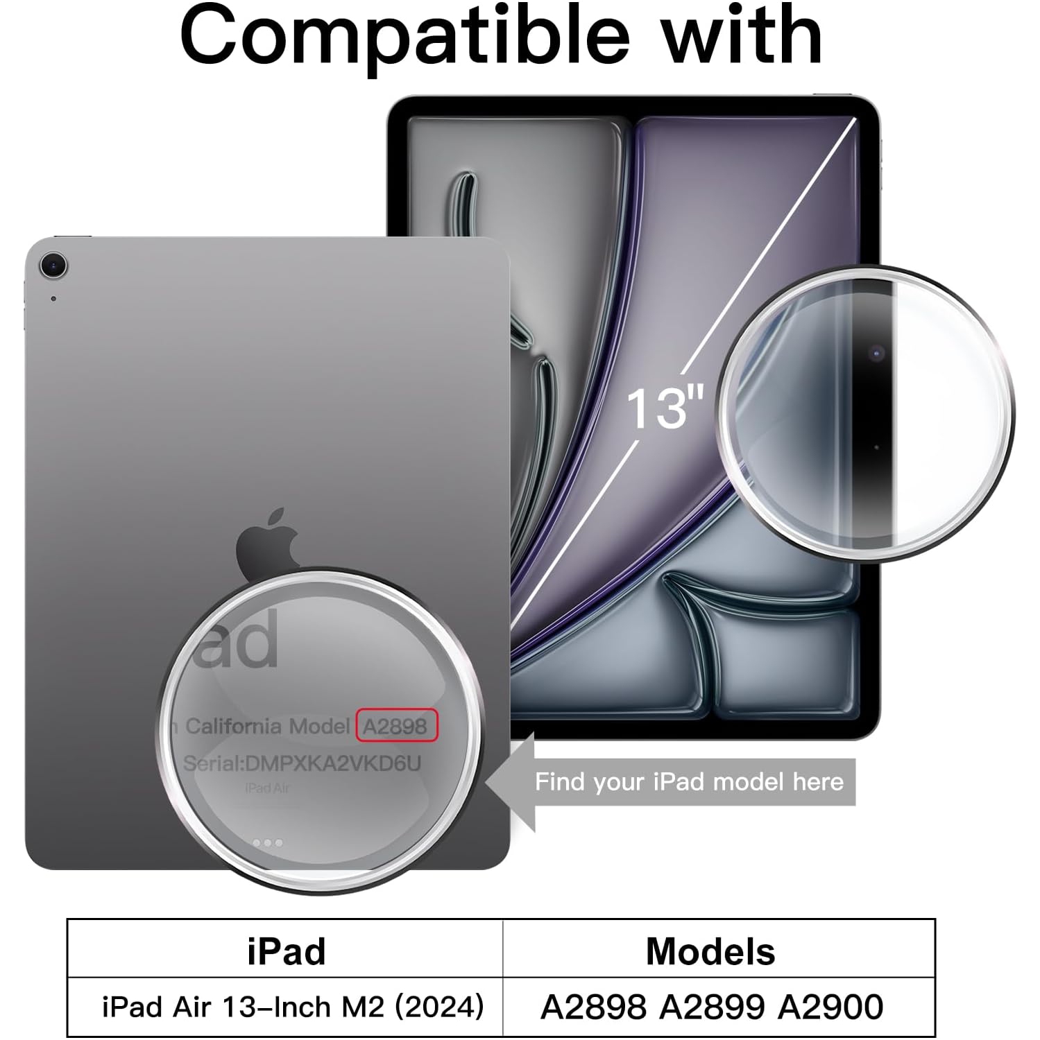 Étui pour iPad Air de 13&nbsp;po M2 avec porte-stylet, coque arrière transparente, support mince antichoc