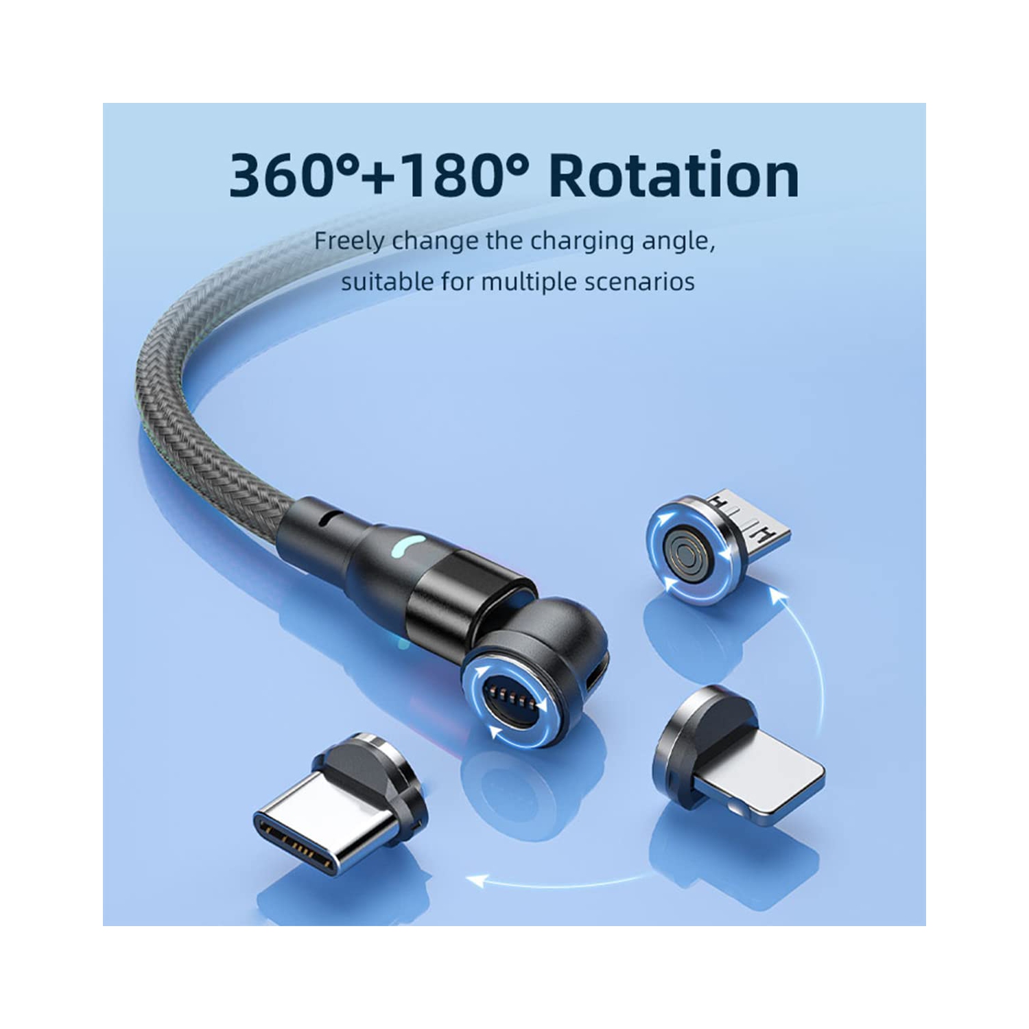 Câble de chargement magnétique à recharge rapide, paquet de 2, 3,3 pi, noir, synchronisation 3 A à transfert de données multiples, nylon tressé