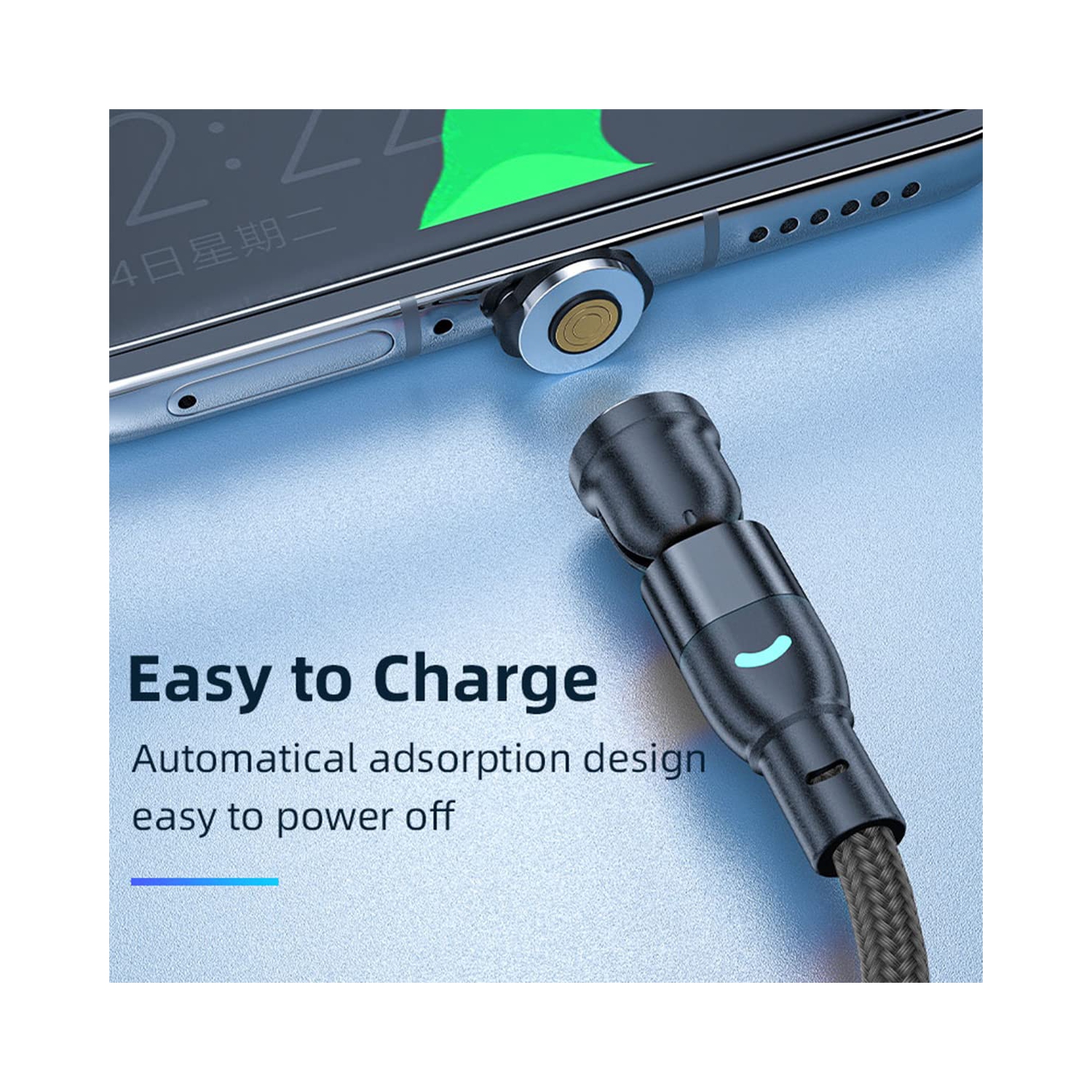 Câble de chargement magnétique à recharge rapide, paquet de 2, 3,3 pi, noir, synchronisation 3 A à transfert de données multiples, nylon tressé