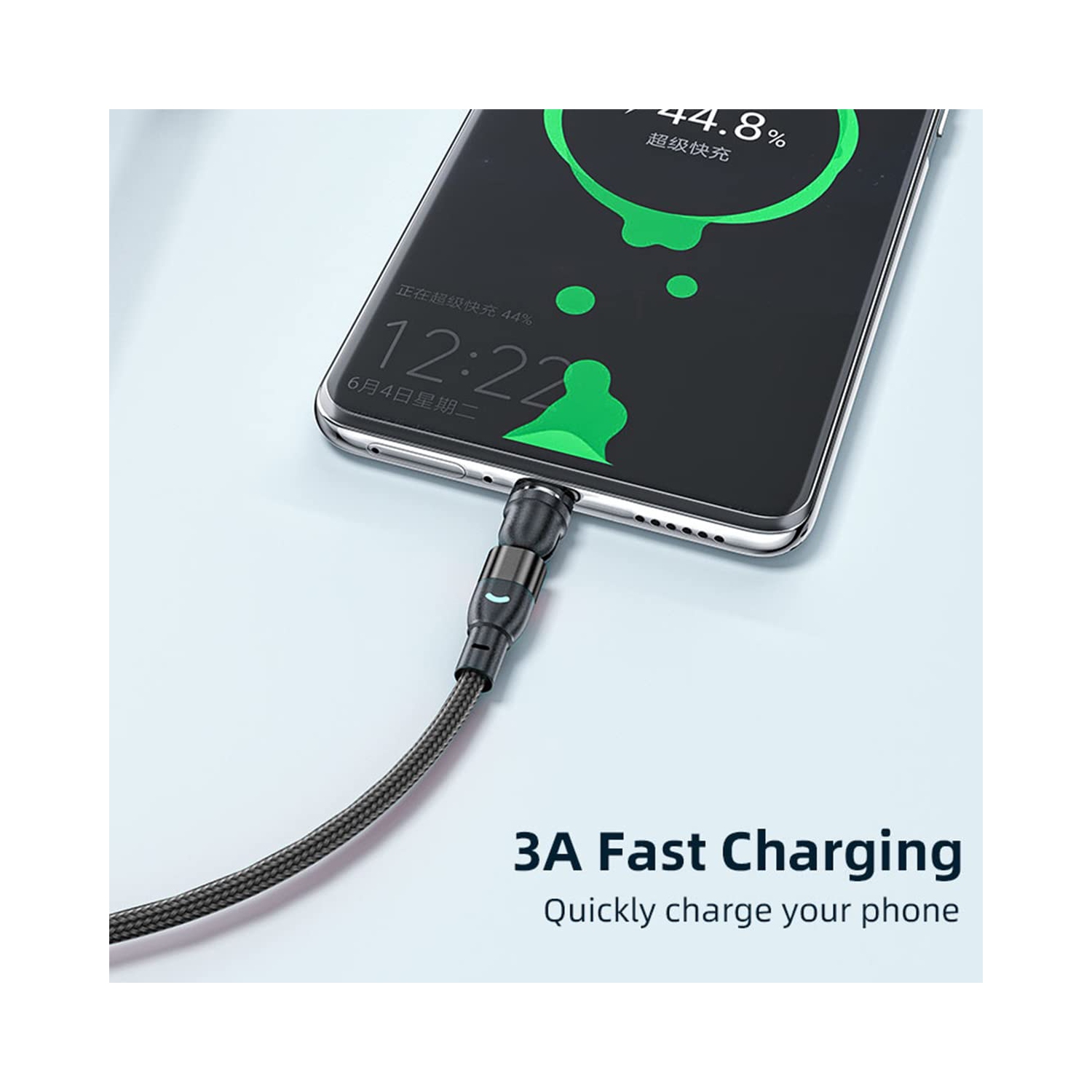 Câble de chargement magnétique à recharge rapide, paquet de 2, 3,3 pi, noir, synchronisation 3 A à transfert de données multiples, nylon tressé