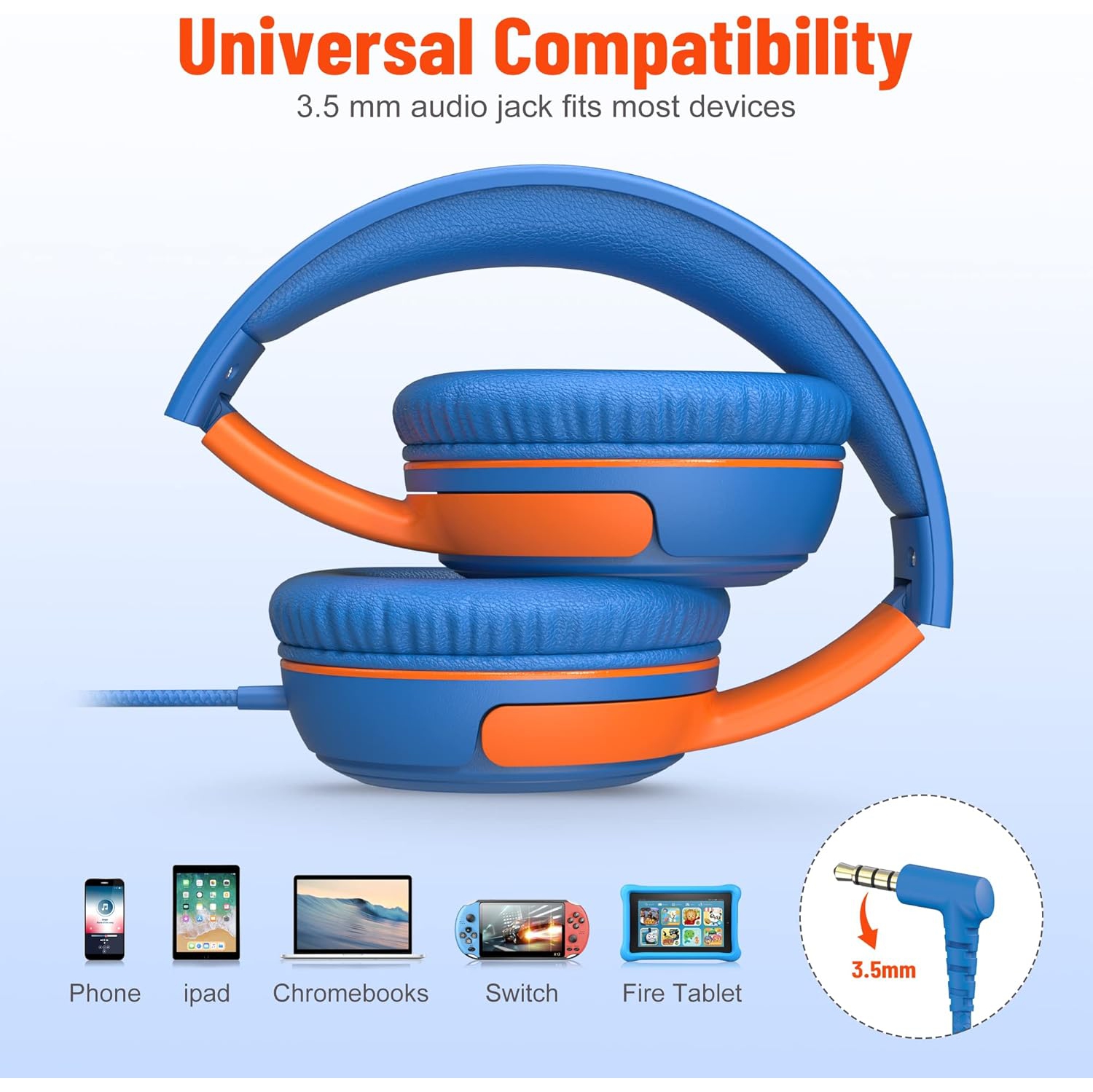 Partagez 1 casques d'écoute pour enfants avec microphone et port de partage, volume limité 85&nbsp;dB/94&nbsp;dB, enfant filaire pliable