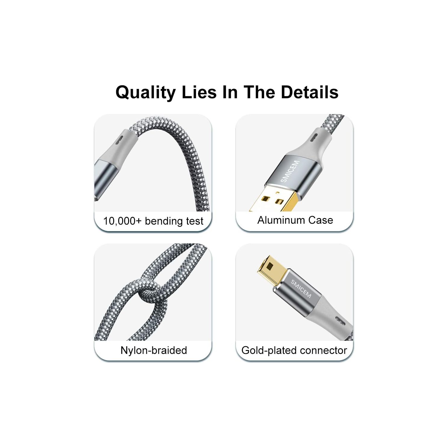 Mini USB Cable USB 2.0 High Speed Cable Type A to Mini B Data Charging Cable 2.4 A Compatible with Digital Camera, Hero