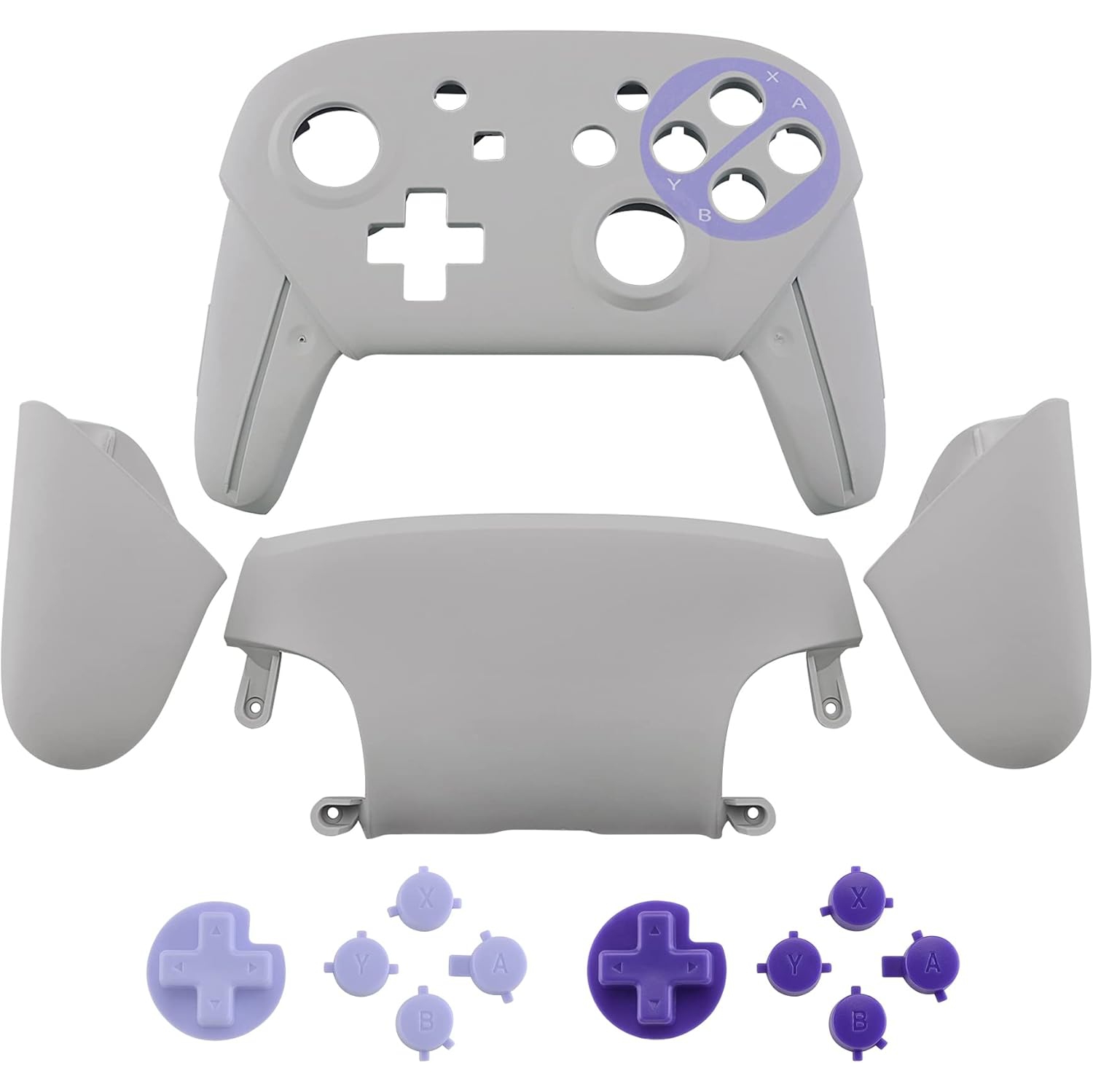 Faceplate Backplate Handles for Switch Pro Controller, Clic SNES Style Replacement Shell Case