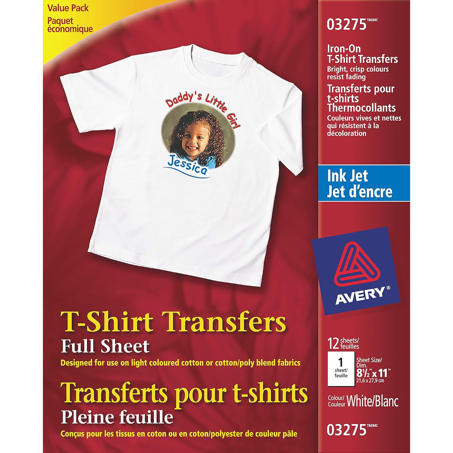 Transfers pour t-shirt, pour utilisation sur tissus légers, imprimantes à jet d'encre, 12 feuilles de transfert de papier, blanc