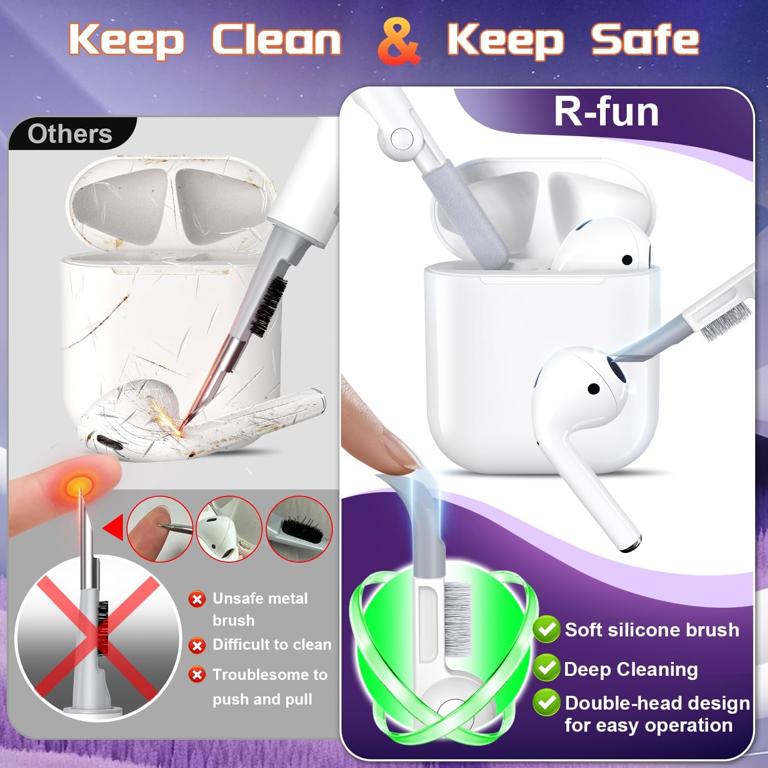 Case for Airpod 2nd & 1st Generation with Cleaner kit and Earbuds Hook Cover,Soft Silicone Protective