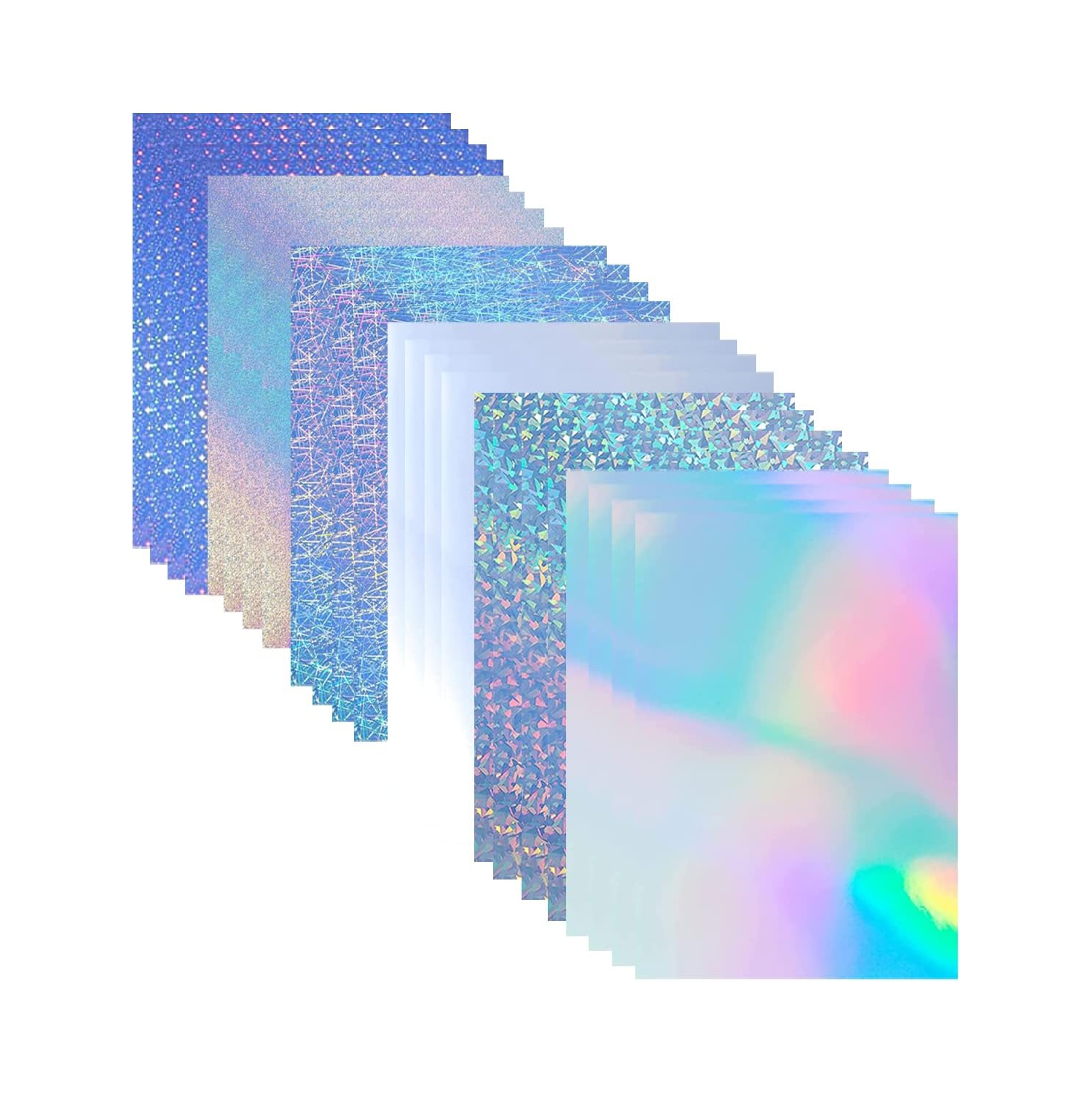 Papier autocollant holographique en vinyle, 24 morceaux 6 motifs papier autocollant scintillant imprimable format A4（11 x 7&nbsp;po）,