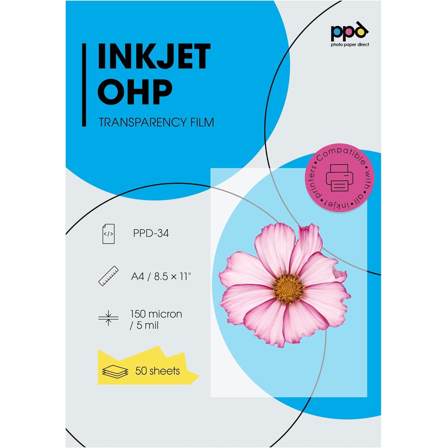 Film laiteux transparent transparent pour projecteur et écran LTR 8,5 x 11 x 50 feuilles - Instant