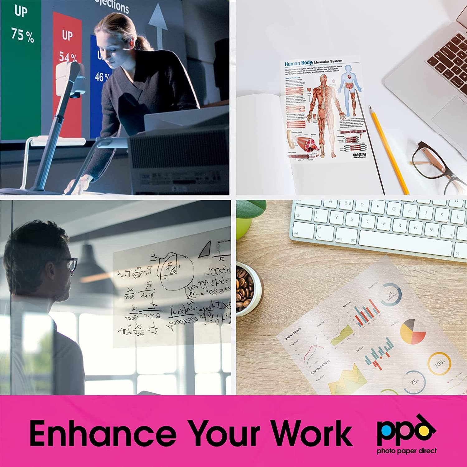 Film laiteux transparent transparent pour projecteur et écran LTR 8,5 x 11 x 50 feuilles - Instant