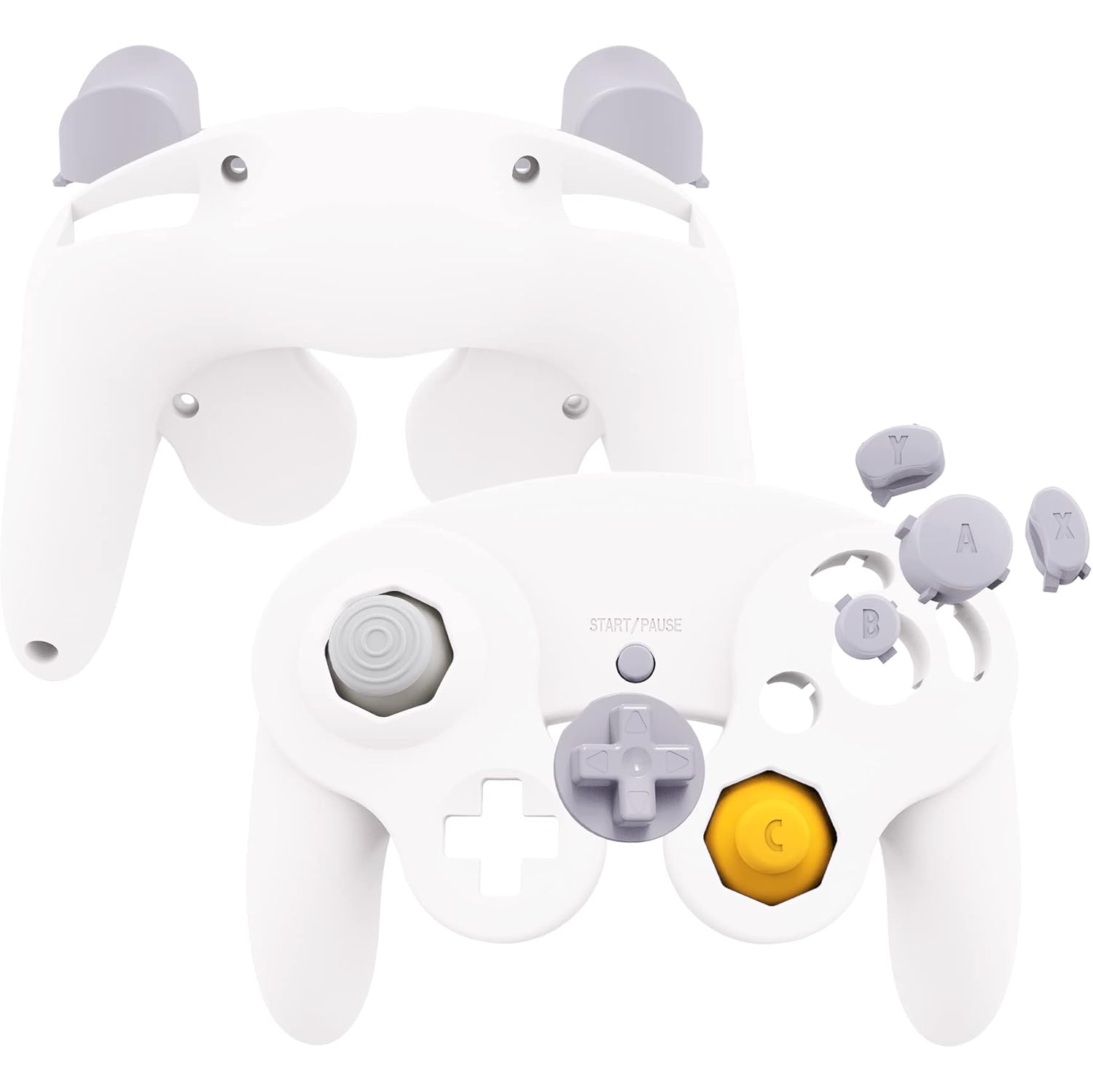 White Faceplate Backplate for Nintendo Gamecube Controller, DIY Replacement Front Back Housing Shell Cover