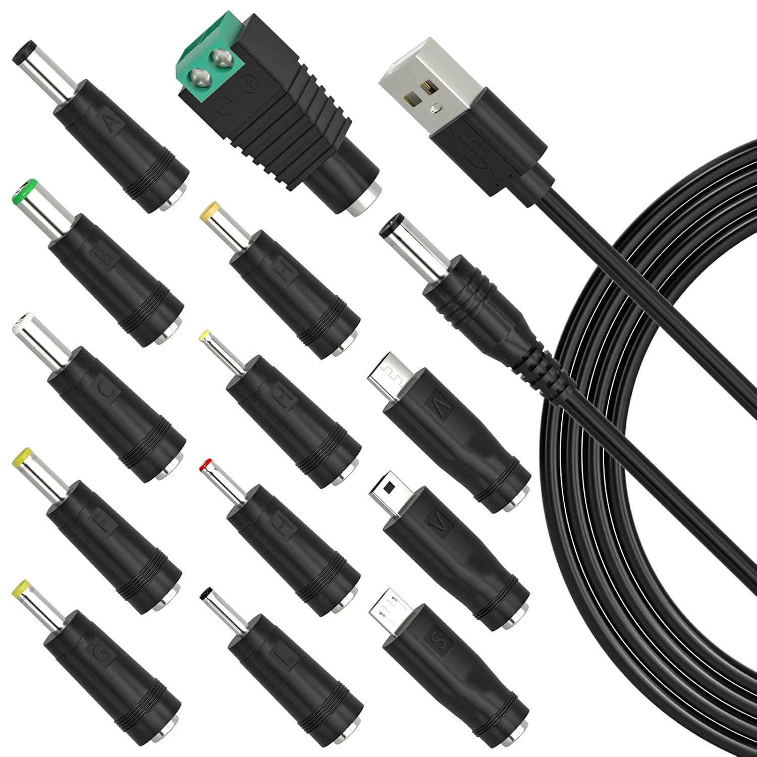 USB Charging Cable to DC 5V Universal Power Cord with 13 pcs Adapters DC5V Charger Replacement for Tablet