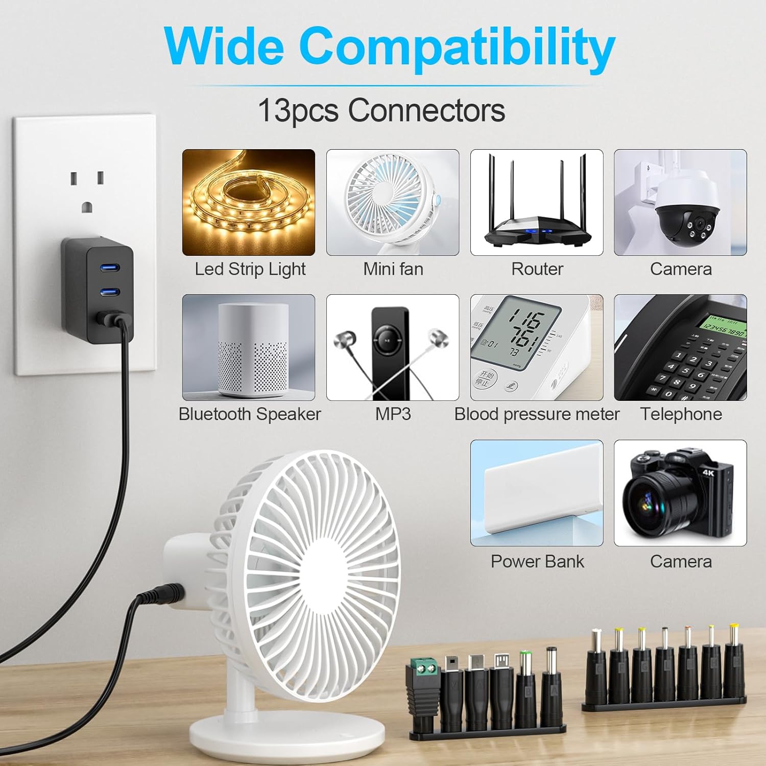 USB Charging Cable to DC 5V Universal Power Cord with 13 pcs Adapters DC5V Charger Replacement for Tablet