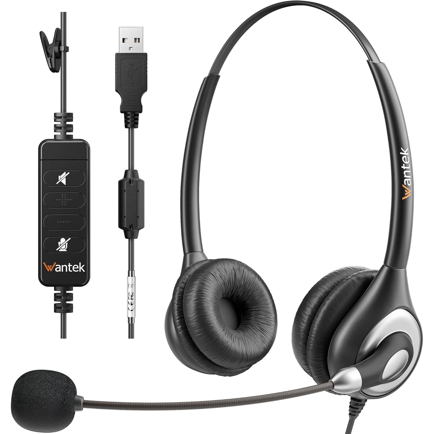 Corded USB with rophone Noise Cancelling & in-line Controls, Computer Headphones for Laptop PC pe