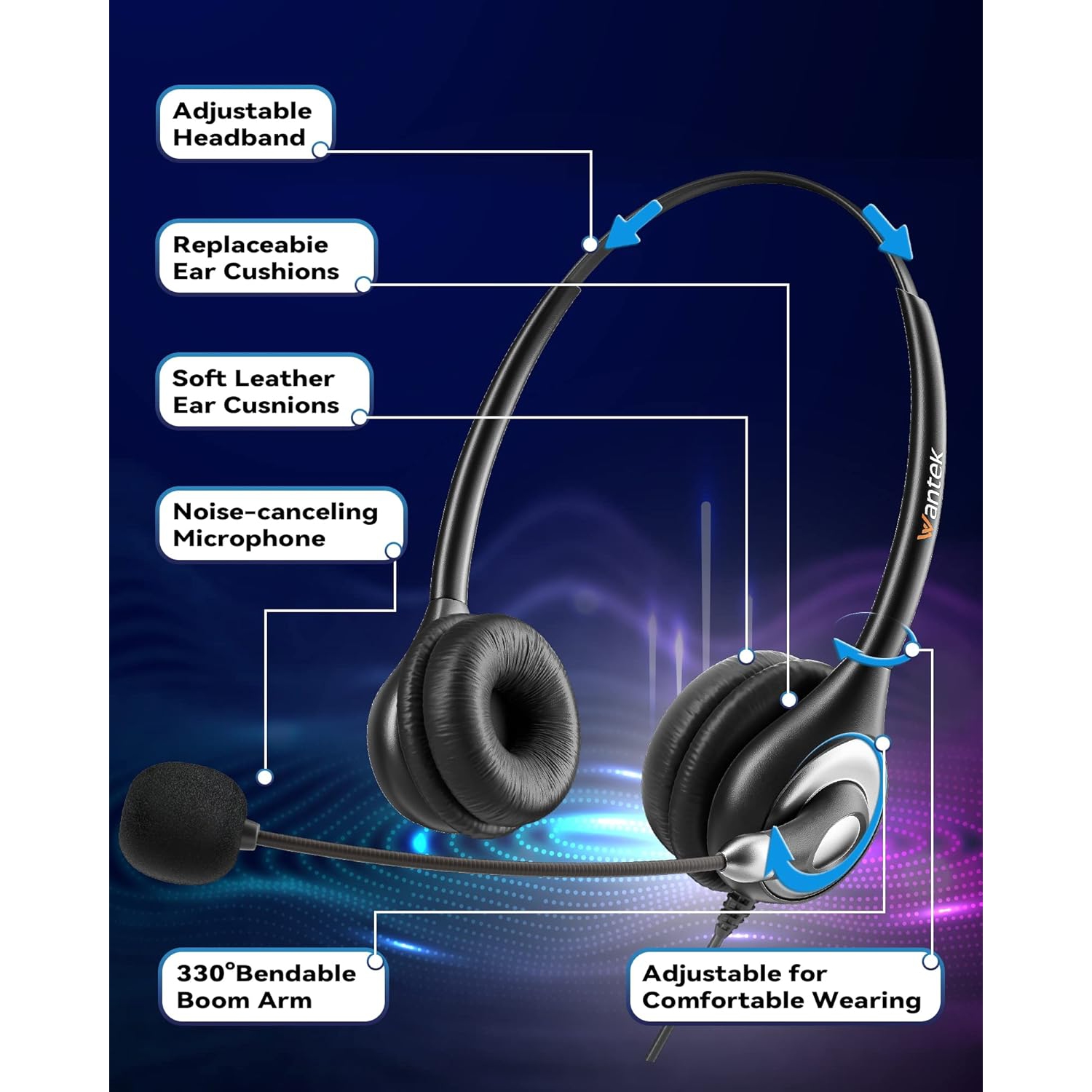 Corded USB with rophone Noise Cancelling & in-line Controls, Computer Headphones for Laptop PC pe