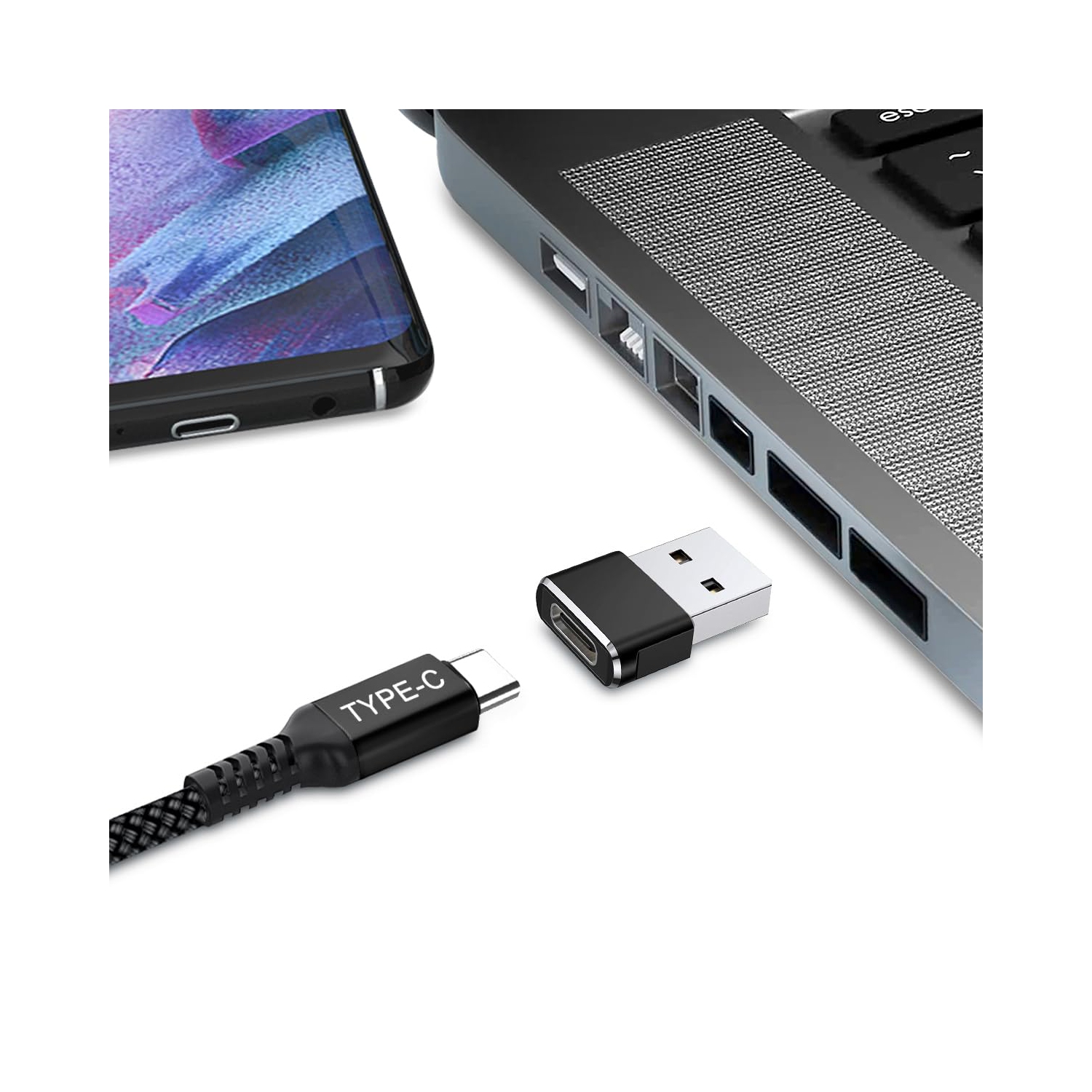 Câble 100 W USB type C à C de 10 pi avec adaptateur USB, câble de chargement rapide Power Delivery PD pour iPhone 16