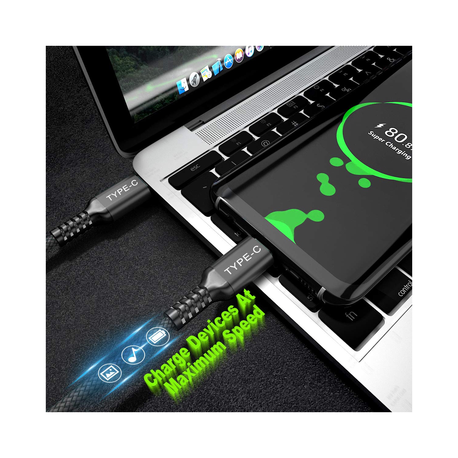 Câble 100 W USB type C à C de 10 pi avec adaptateur USB, câble de chargement rapide Power Delivery PD pour iPhone 16