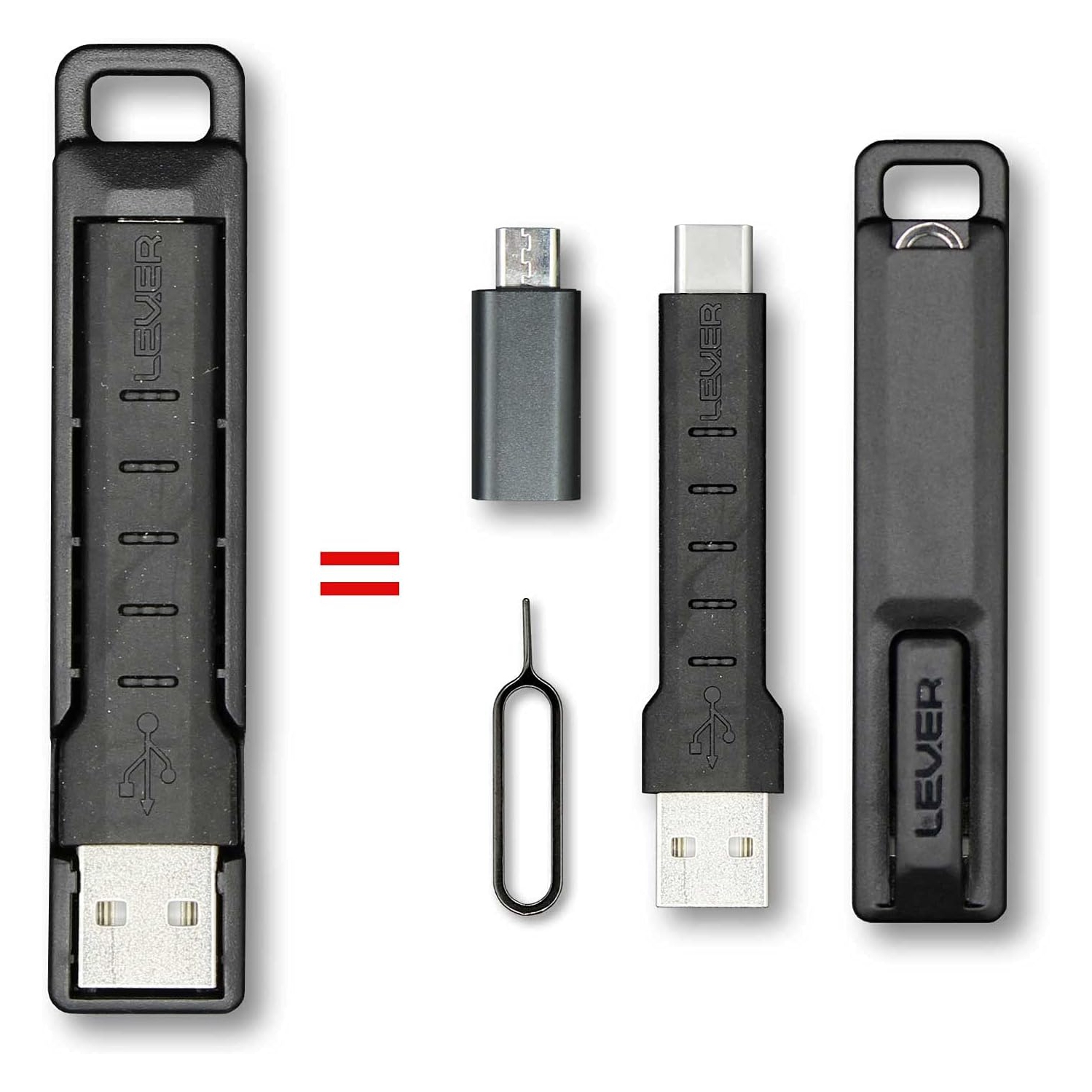CableKit - Keychain USB C Cable Kit for Android Phones - Includes ro USB Adapter, Short USB C Cable,