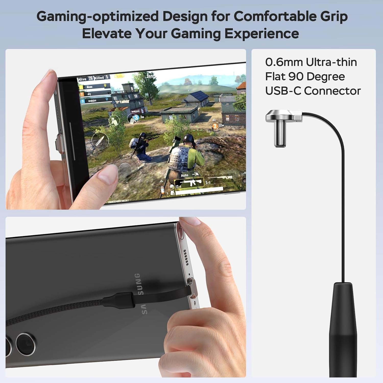 USB C Cable 10ft, 90 Degree USB C to USB C Cable, Flat USB C Cable for Gaming, 60W Type C Cable, Right Angle USB-C