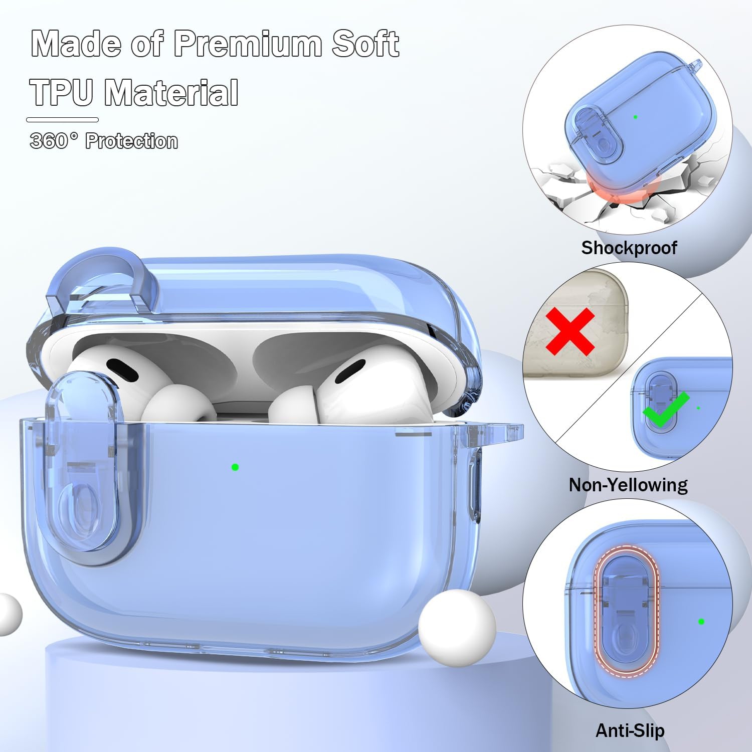 for Airpods Pro 2nd Generation Case with Secure Lock, Compatible with Airpods Pro Case 2nd/1st Gen, Clear Soft