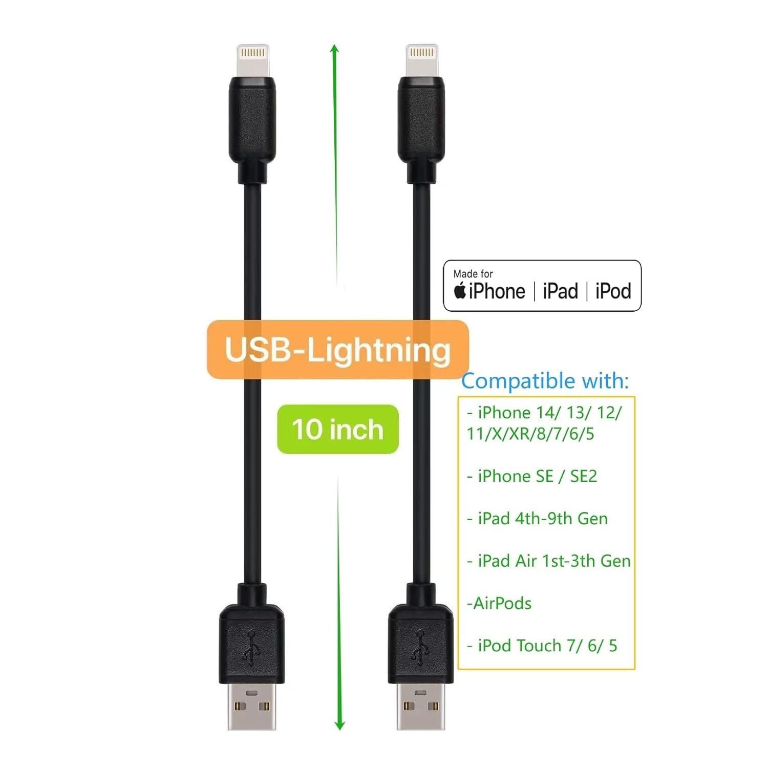 10-inch Short USB Cable Variety Pack, 10 Pack, Including USB & USB C, ro USB Cables Compatible