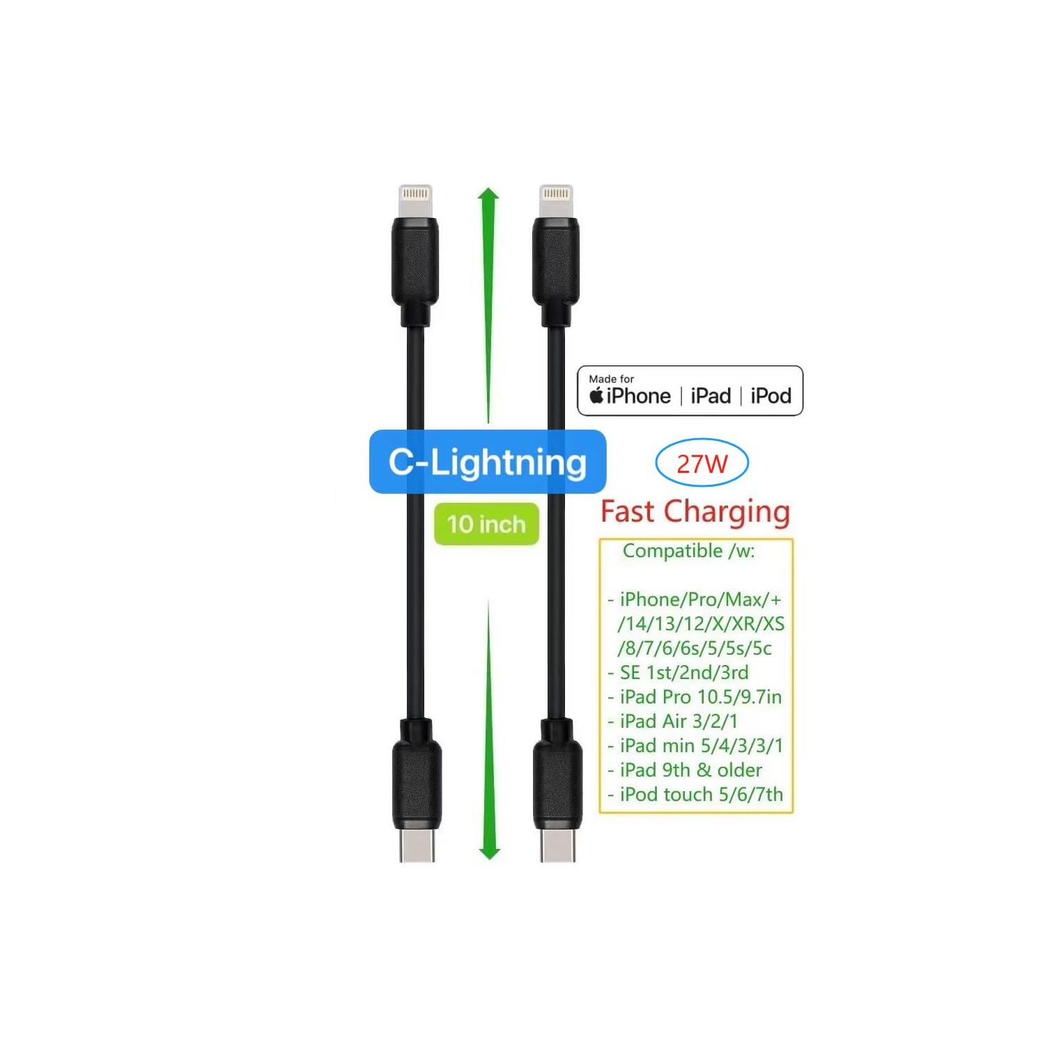 10-inch Short USB Cable Variety Pack, 10 Pack, Including USB & USB C, ro USB Cables Compatible