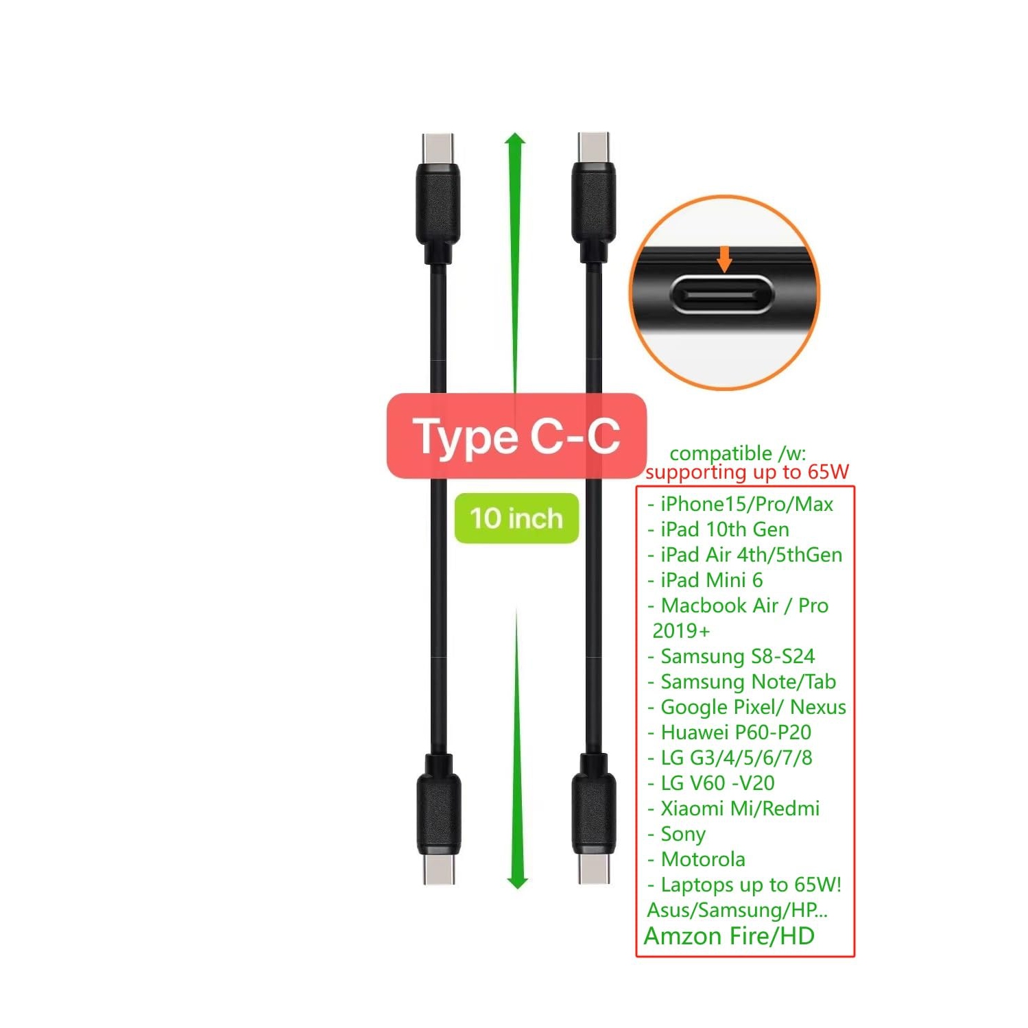 10-inch Short USB Cable Variety Pack, 10 Pack, Including USB & USB C, ro USB Cables Compatible