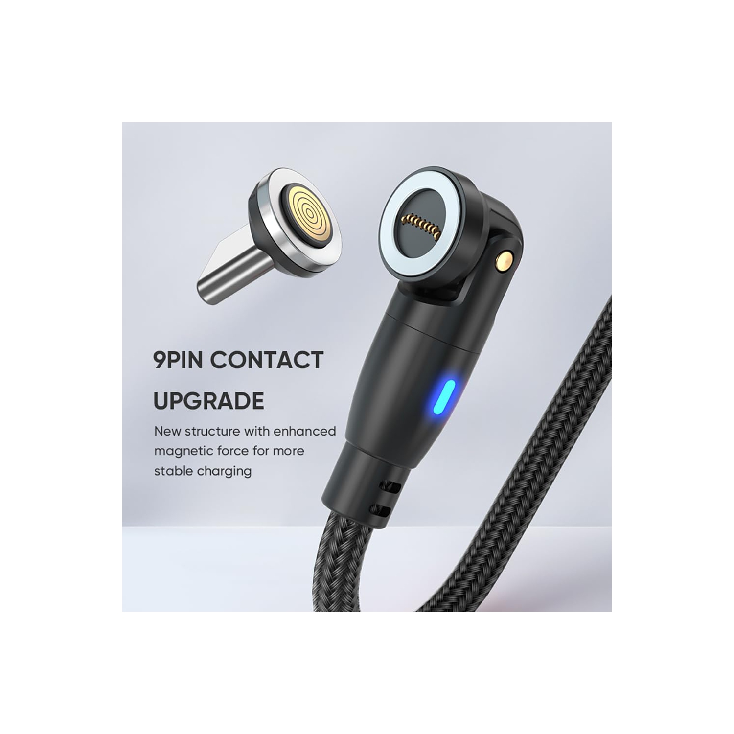 Magnetic Charging Cable, 9 Pins Fast Charge 540 Degrees Rotataion Data Sync Transfer Cord, USBA to 3 in 1 Head
