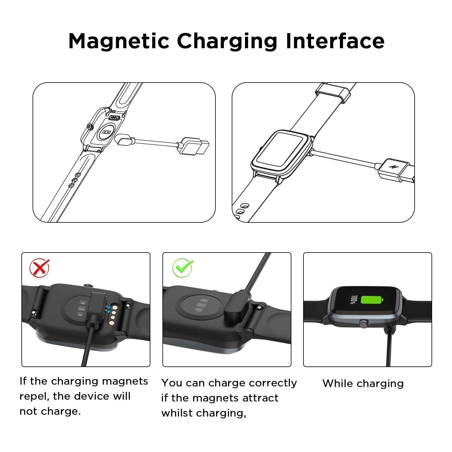 Chargeur pour montre intelligente ID208 Plus, câble de recharge USB magnétique Câble de chargement de rechange compatible avec WMK ID208