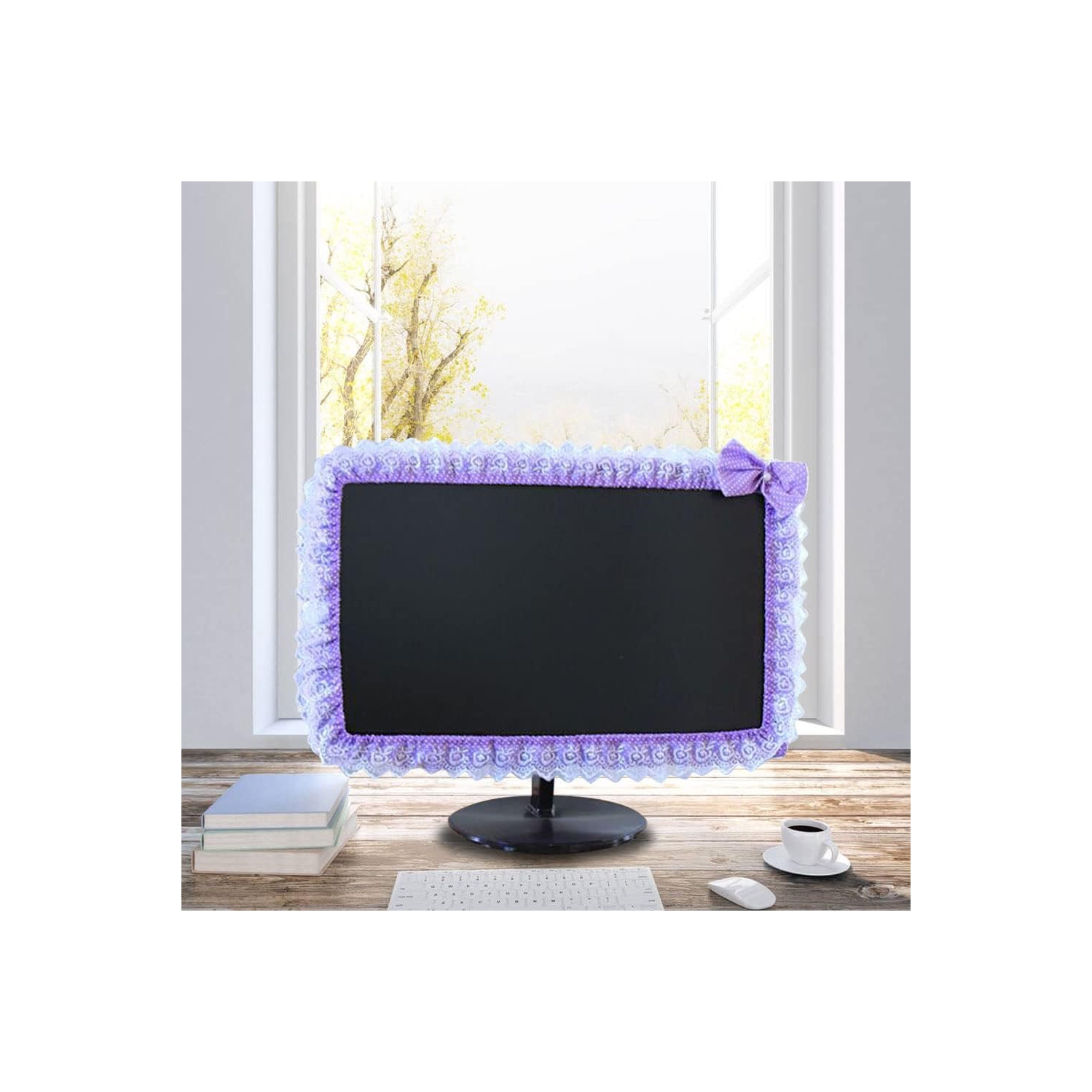 23"-26" Lovely Cute Computer Monitor Cover with Elastic Pen Pocket Bow-knot Laptop TV LCD Screen Monitor Decoration