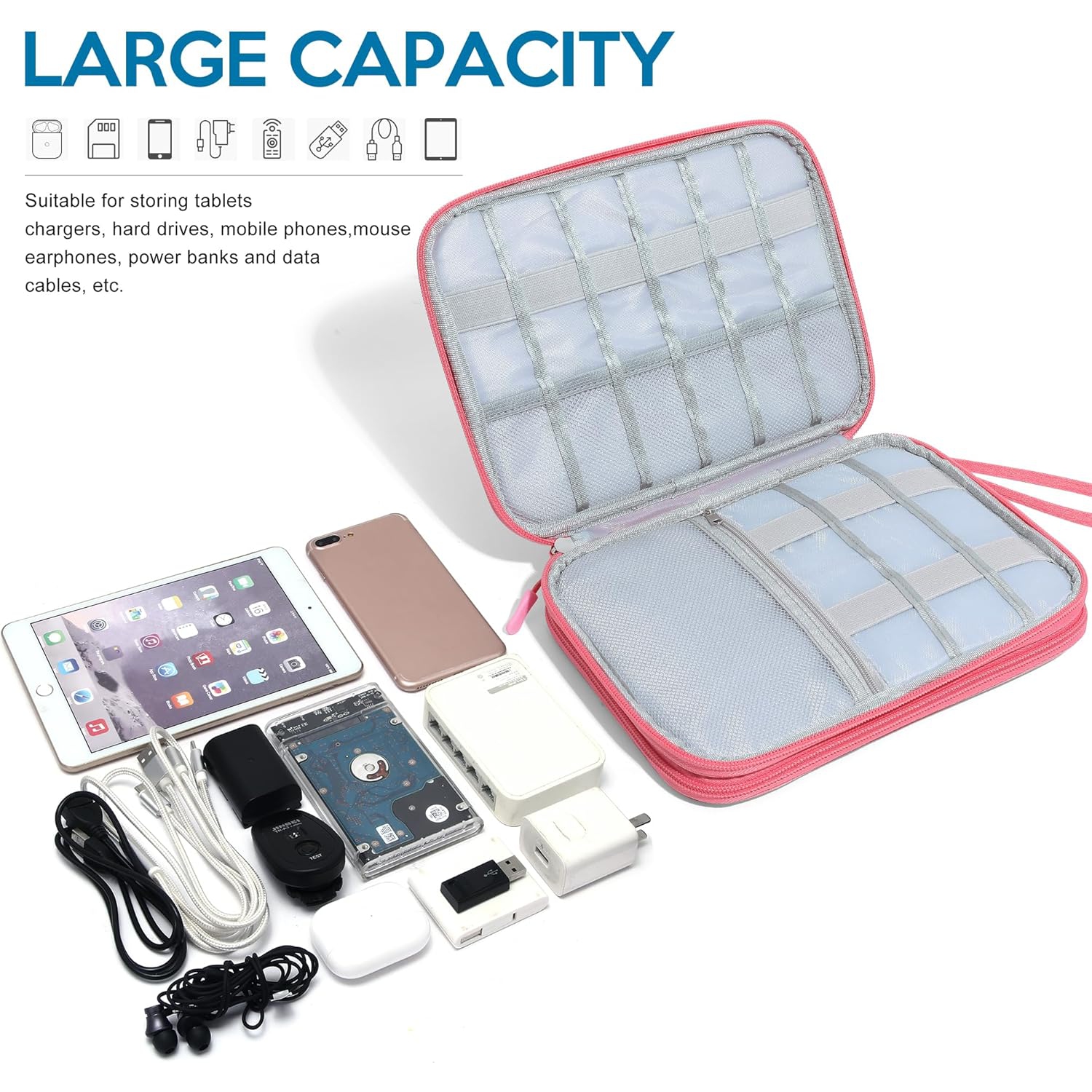 Travel Electronic Organizer Double Layer Cable Organizer Bag Portable Storage Case for Cable Cord,Phone,Charger,Power
