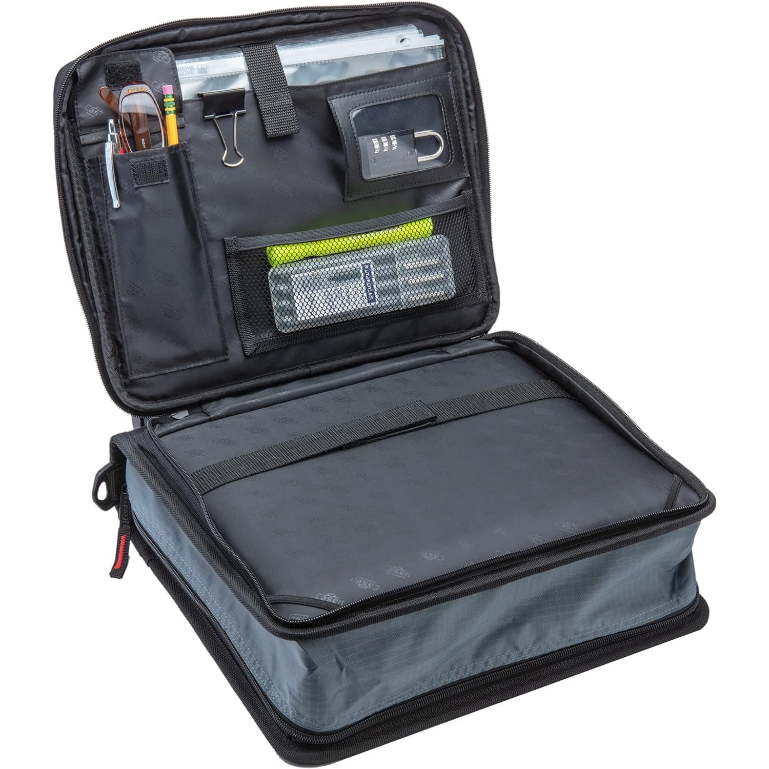 Case-it 1,5 – Reliure à 3 anneaux en D avec fermeture à glissière et étui rembourré pour ordinateur portatif, bandoulière, LT-117, noir