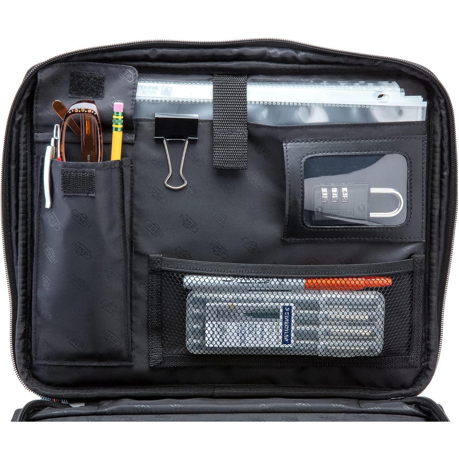 Case-it 1,5 – Reliure à 3 anneaux en D avec fermeture à glissière et étui rembourré pour ordinateur portatif, bandoulière, LT-117, noir