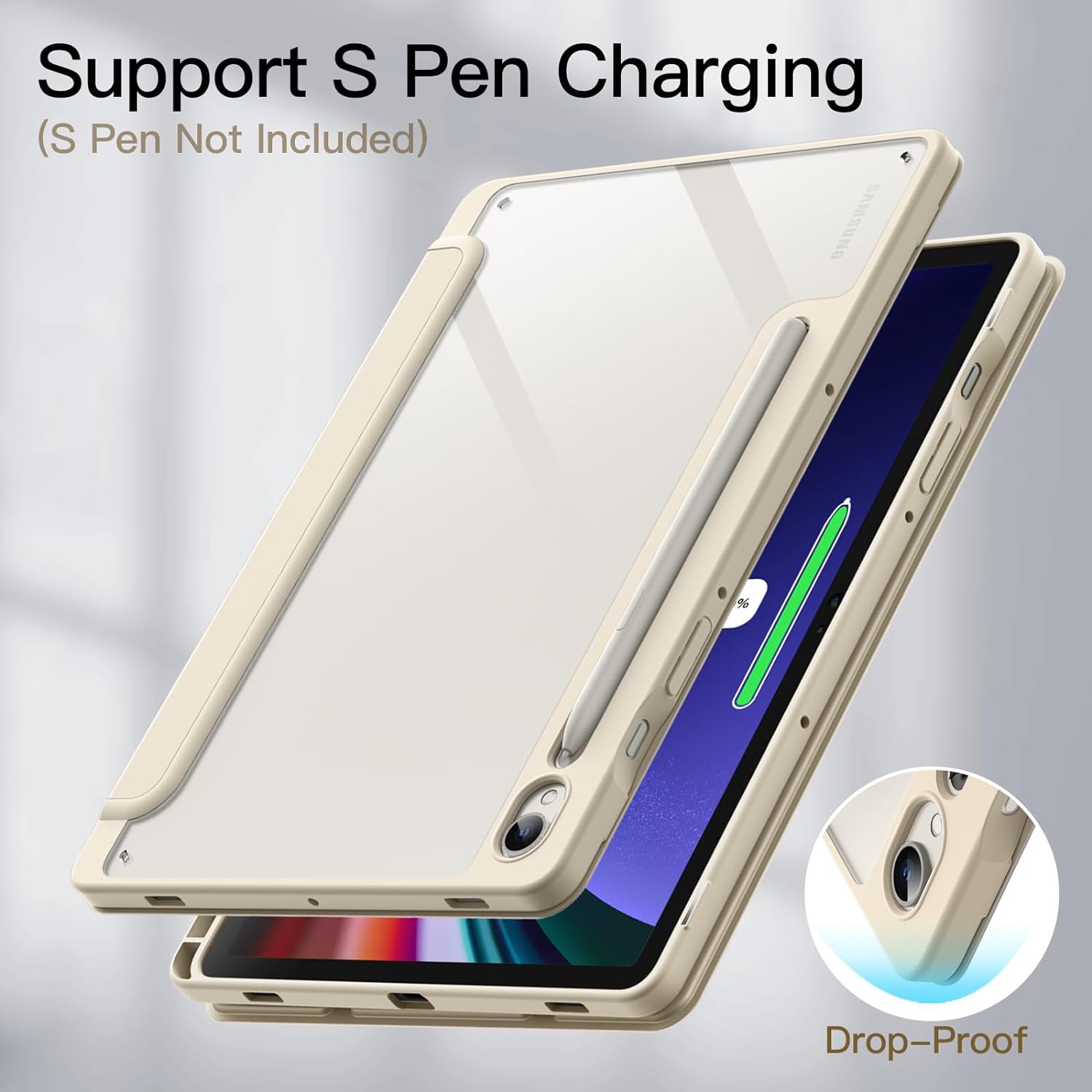 Case for Samsung Galaxy Tab S9 11-Inch with S Pen Holder, Clear Transparent PC Back, Shockproof Tri-Fold Stand