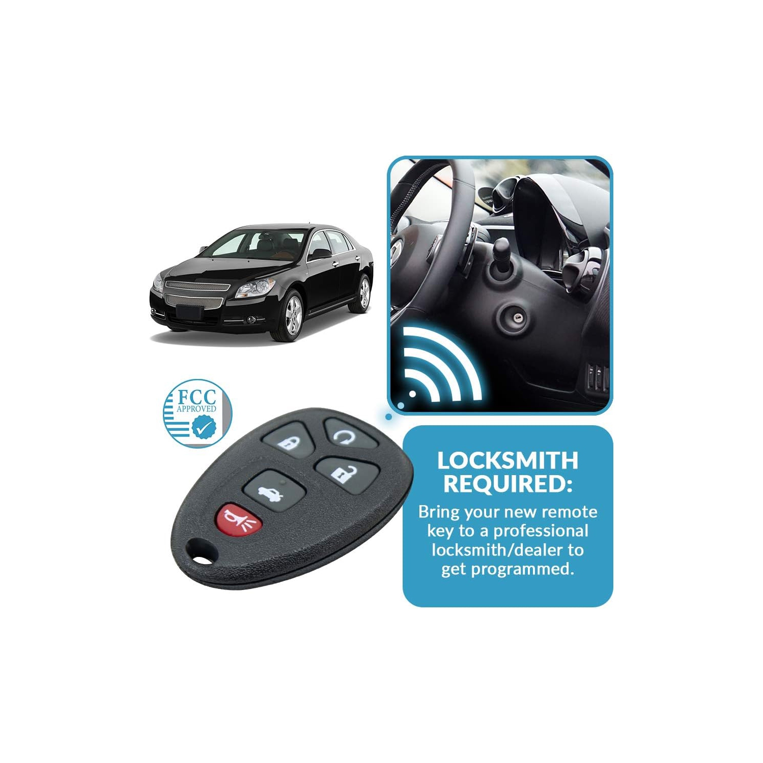 New Keyless Entry 5 Button Remote Start Car Key Fob for Select GM Chevrolet Buick Pontiac and Saturn