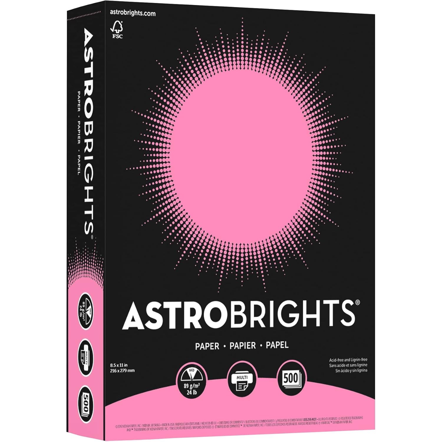 Papier couleur de qualité supérieure d'Astrobrights, 24&nbsp;lb, 8,5 x 11&nbsp;po, 500 feuilles, rose pulsar