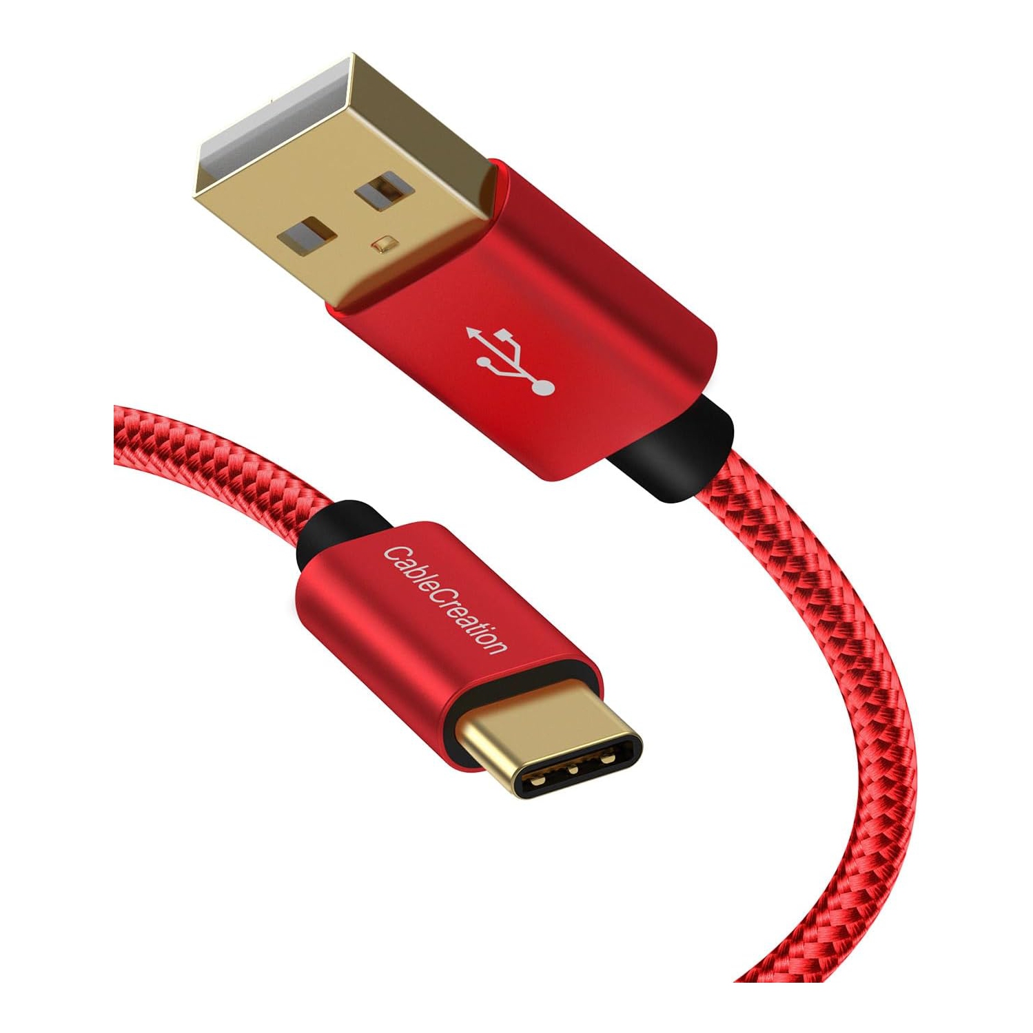 2FT Short USB to USB C Cable, Red USB A to USB C Cable 3A Fast Charging Braided USB C Male to USB Male