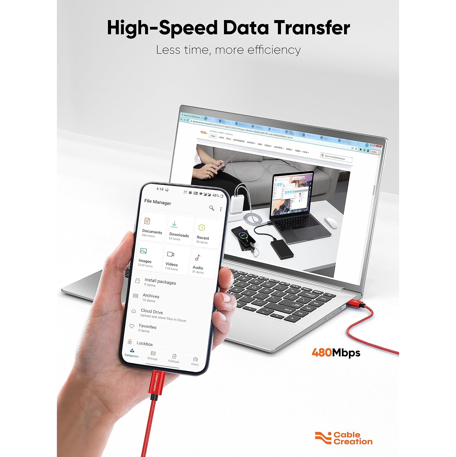 2FT Short USB to USB C Cable, Red USB A to USB C Cable 3A Fast Charging Braided USB C Male to USB Male