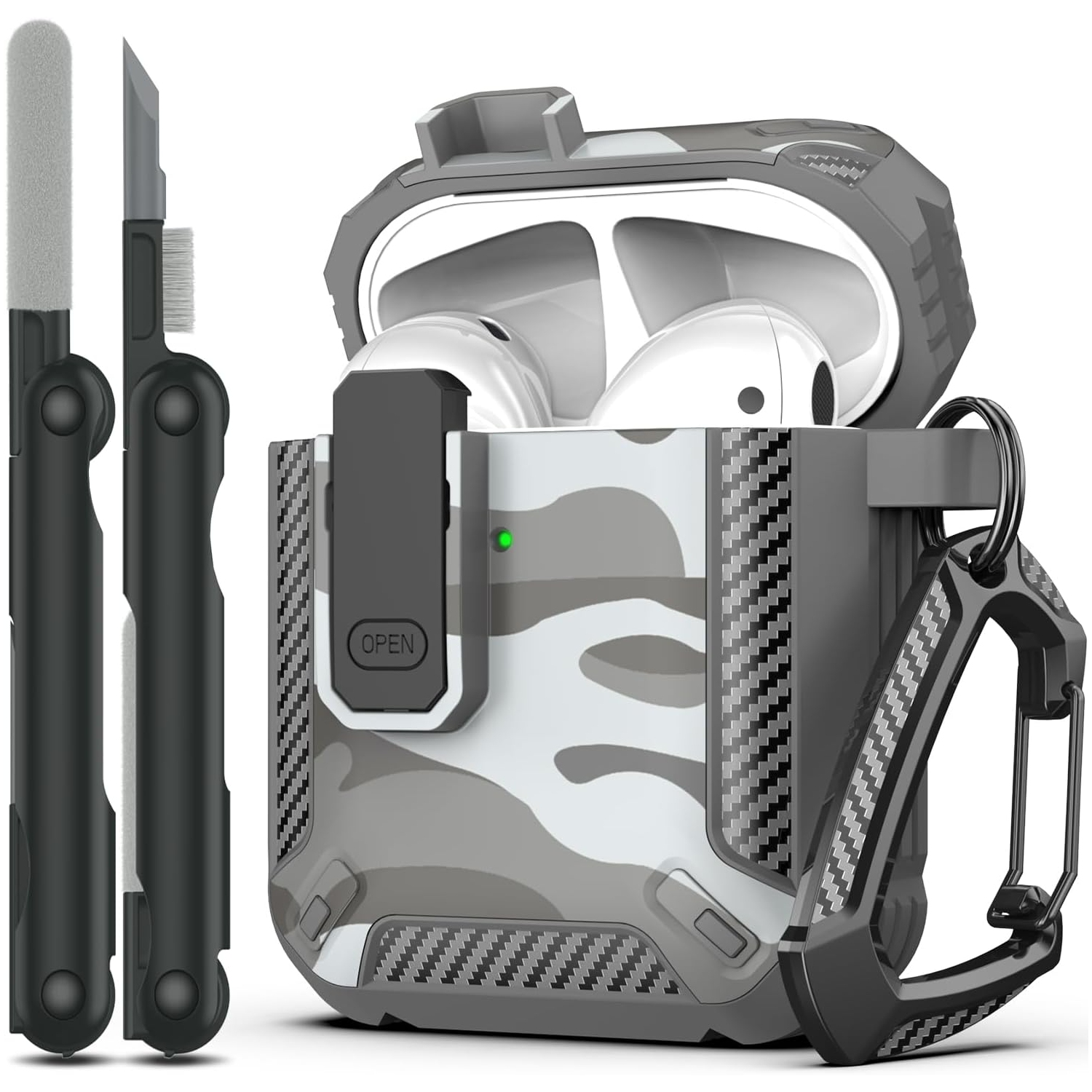 for AirPods 2nd Generation Case Cover with Cleaner Kit, Military Hard Shell Protective Armor with Lock