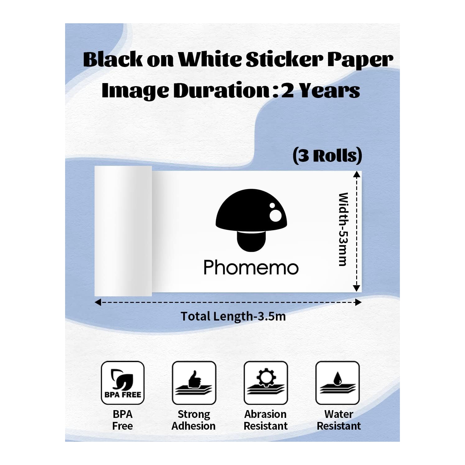 Papier thermique autoadhésif blanc, papier autocollant glacé imprimable pour imprimante portative portative de poche,