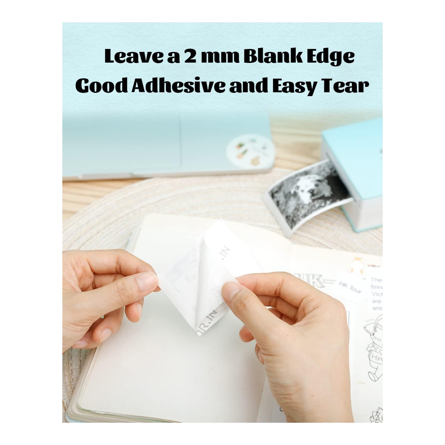 Papier thermique autoadhésif blanc, papier autocollant glacé imprimable pour imprimante portative portative de poche,