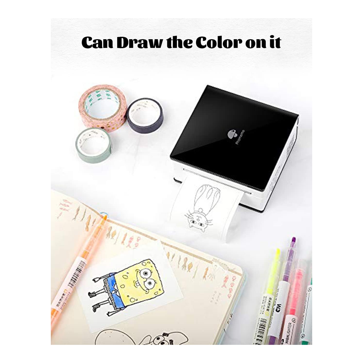 Papier thermique autoadhésif blanc, papier autocollant glacé imprimable pour imprimante portative portative de poche,