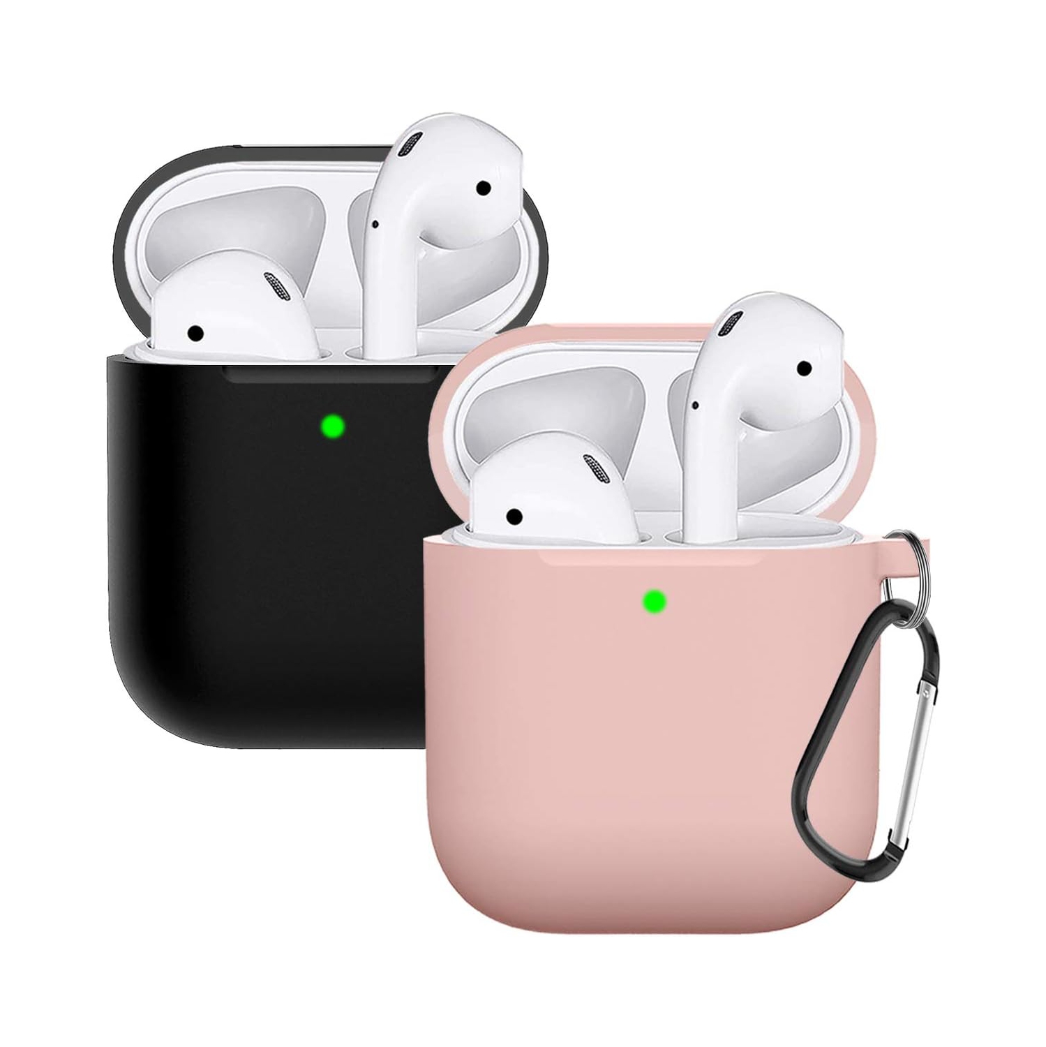 Compatible with AirPods Case Cover Silicone Protective Skin for Airpods Case 2&1 Black/Sand Pink