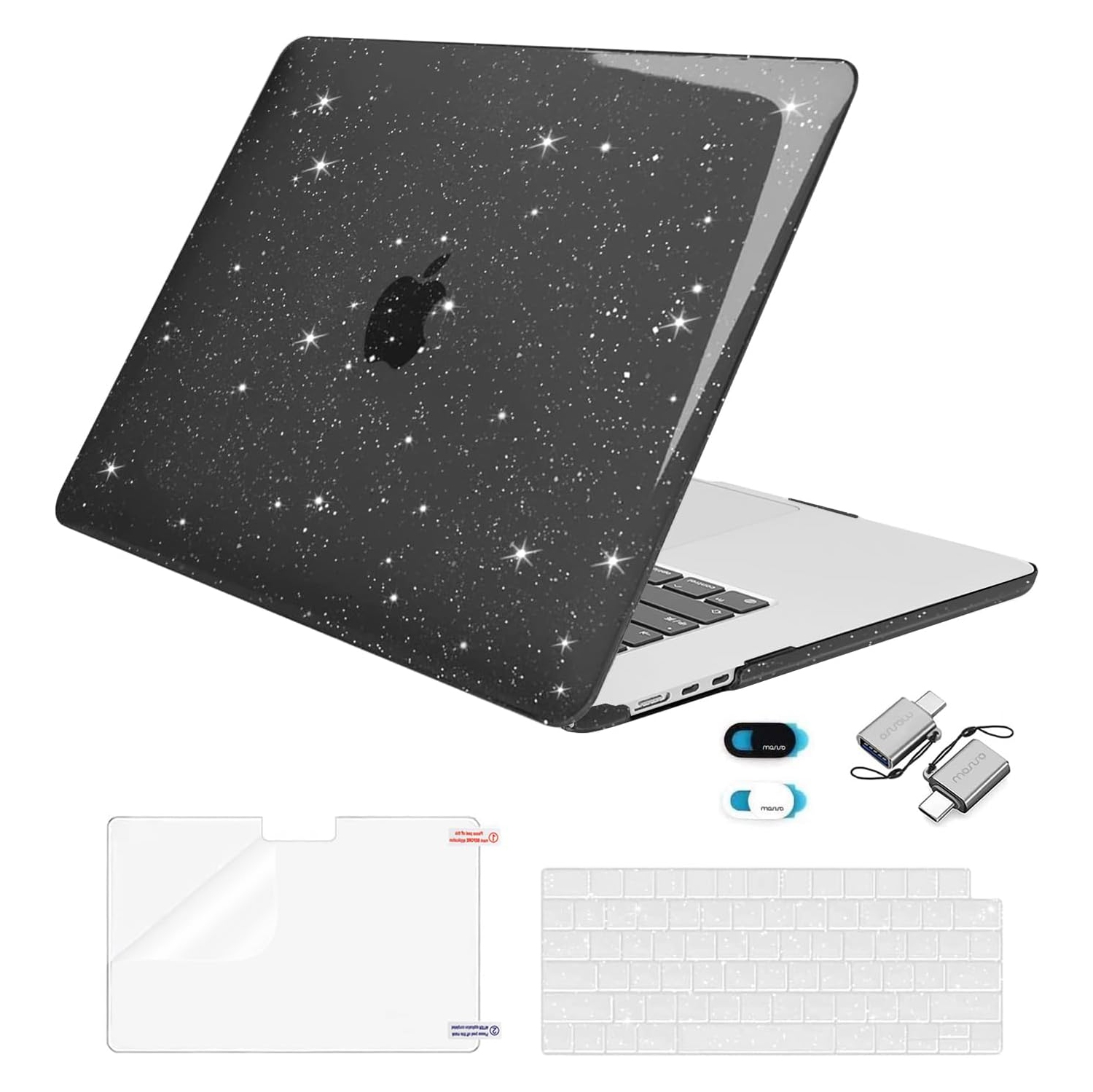 Compatible with MacBook Air 15 inch Case 2023 2024 Release M3 A3114 M2 A2941, Sparkly Glitter Hard