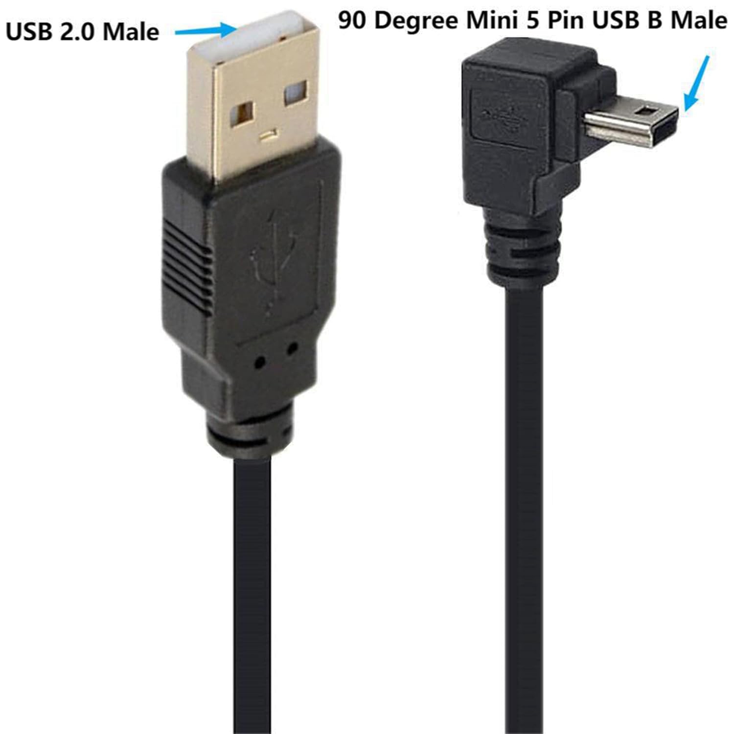90 Degree Mini USB Cable Angle Mini 5pin USB B Male to USB 2.0 Male Data Sync Charging Extension Cable