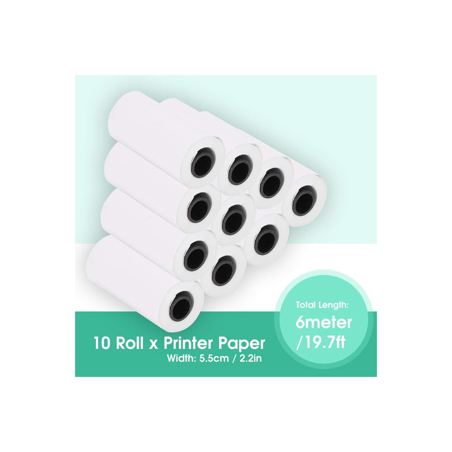 10 rouleaux de papier thermique pour appareils photo à impression thermique portatifs, fournitures scolaires, 19.7 pi en longueur, 2,2 po