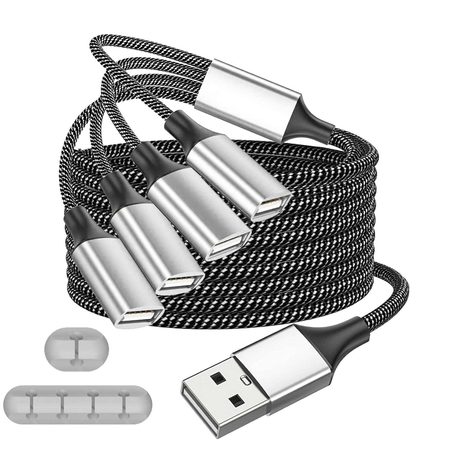 USB Y Splitter, USB 1 Male to 4 Female USB Extension Cable, USB Splitter Support Slow Charging and Data