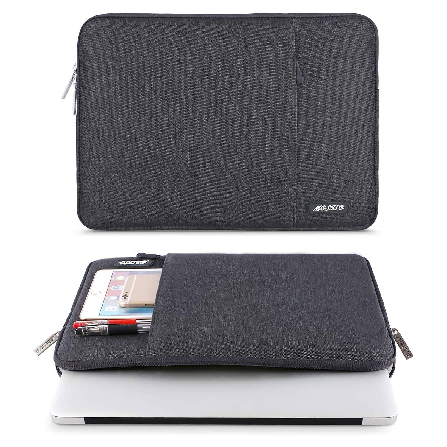 Housse pour ordinateur portatif compatible avec 15&nbsp;po pour ordinateur portatif, étui vertical en polyester avec pochette, gris cosmique