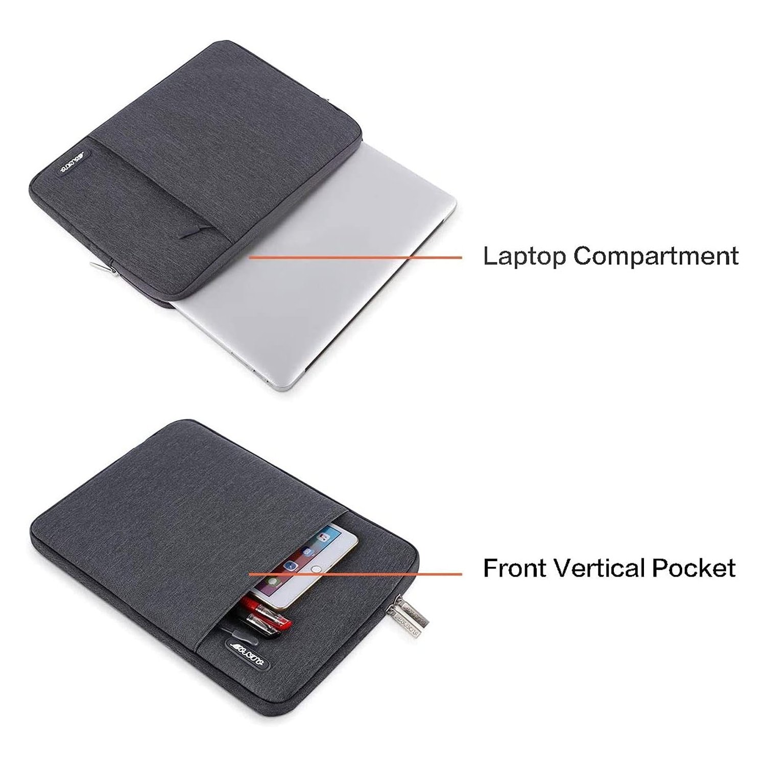 Housse pour ordinateur portatif compatible avec 15&nbsp;po pour ordinateur portatif, étui vertical en polyester avec pochette, gris cosmique